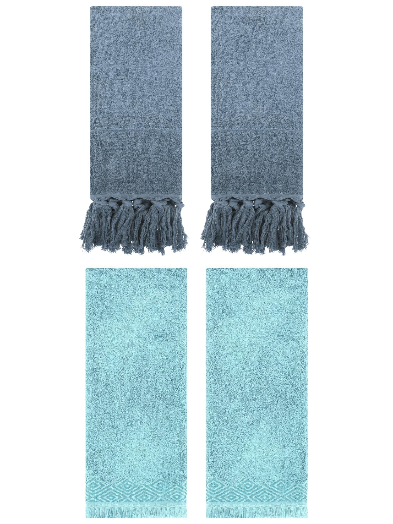Unique Bargains 4 Pack Cotton Absorbent Soft Turkish Hand Towels with tassel for Bathroom Blue 14" x 30"/13" x 29"