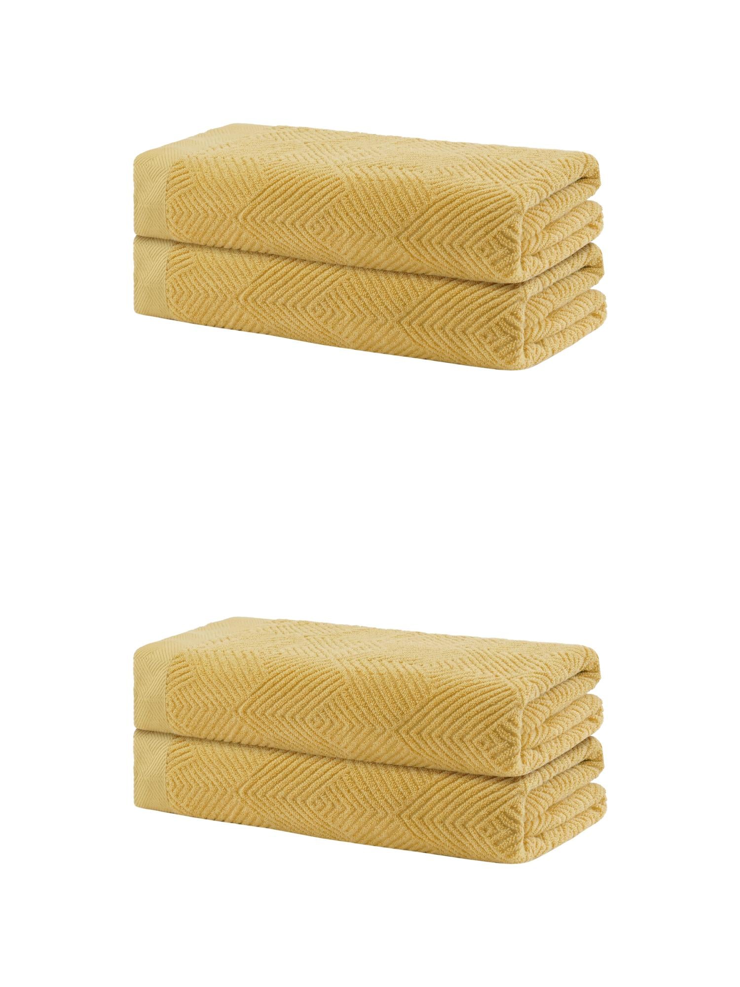 Unique Bargains 4 Pcs Cotton Bath Towels Lightweight Towels for Bathroom Yellow