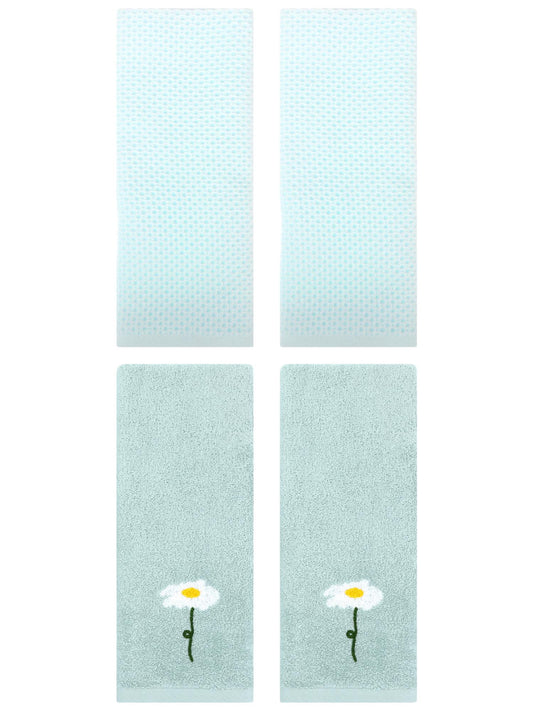 Unique Bargains 4 Pcs Cotton Bathroom Hand Towels 13" x 30" Blue/Light Cyan
