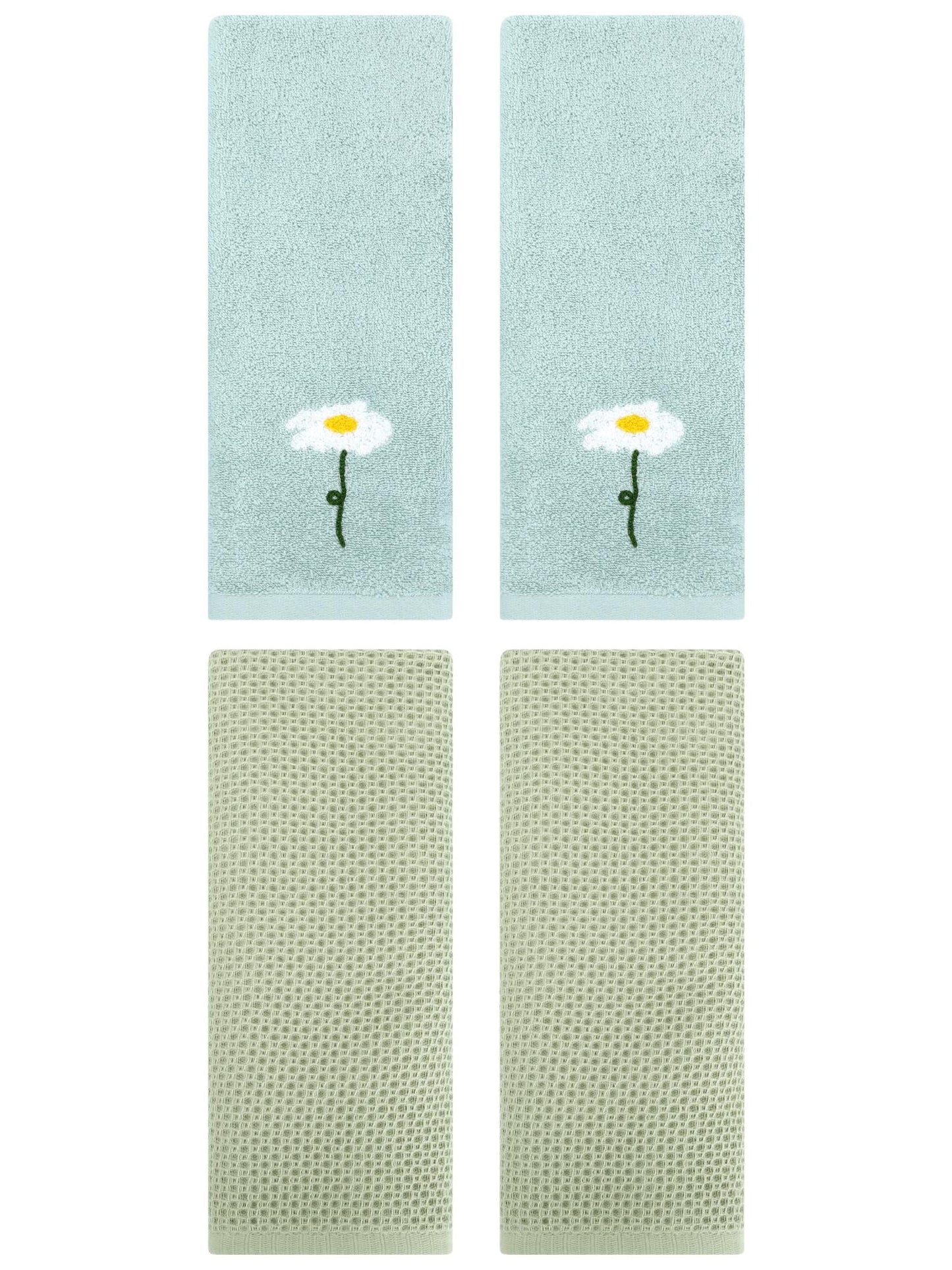 Unique Bargains 4 Pcs Cotton Bathroom Hand Towels 13" x 30" Blue/Light Green