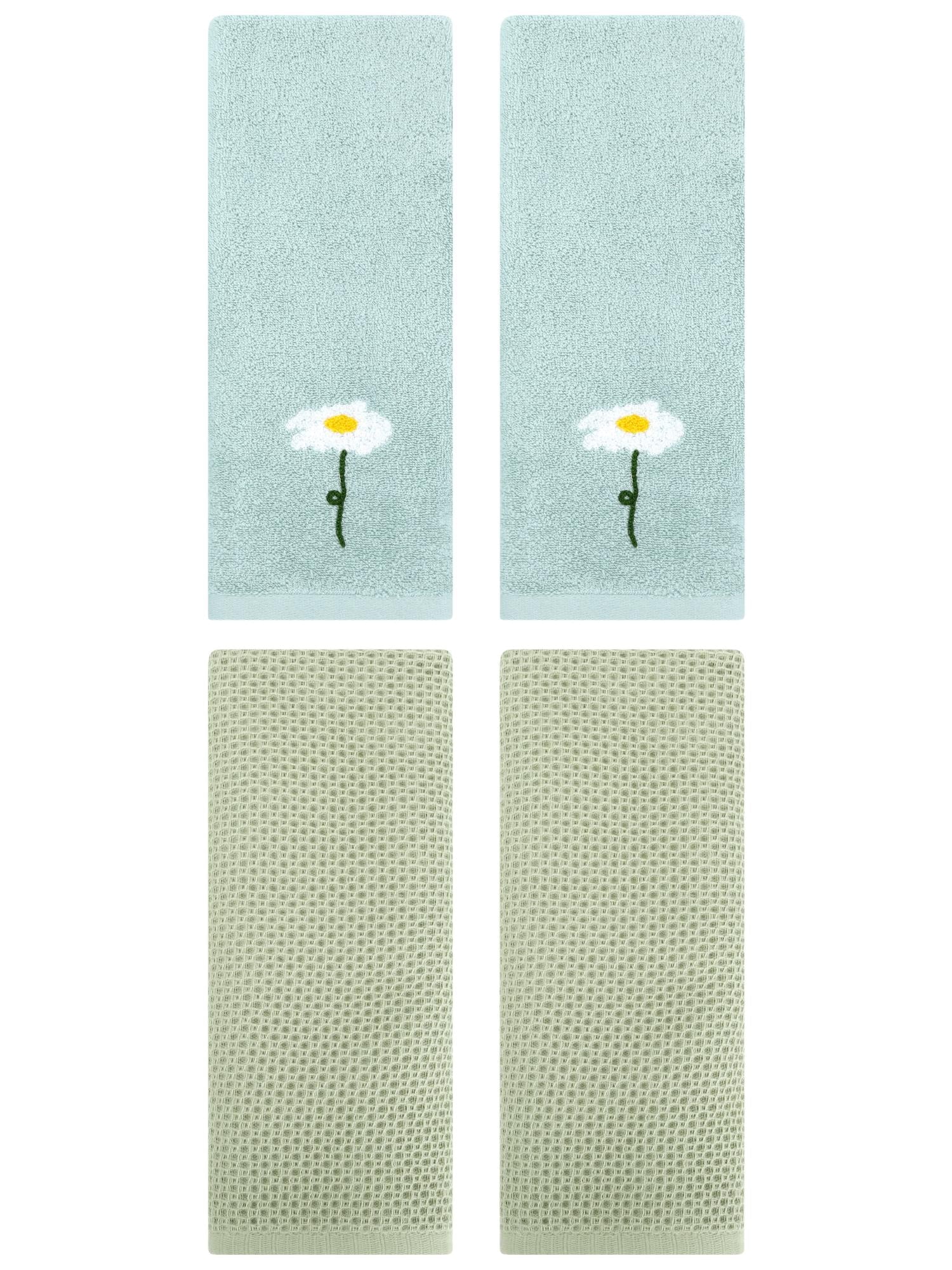 Unique Bargains 4 Pcs Cotton Bathroom Hand Towels 13" x 30" Blue/Light Green