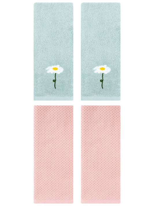 Unique Bargains 4 Pcs Cotton Bathroom Hand Towels 13" x 30" Blue/Pink