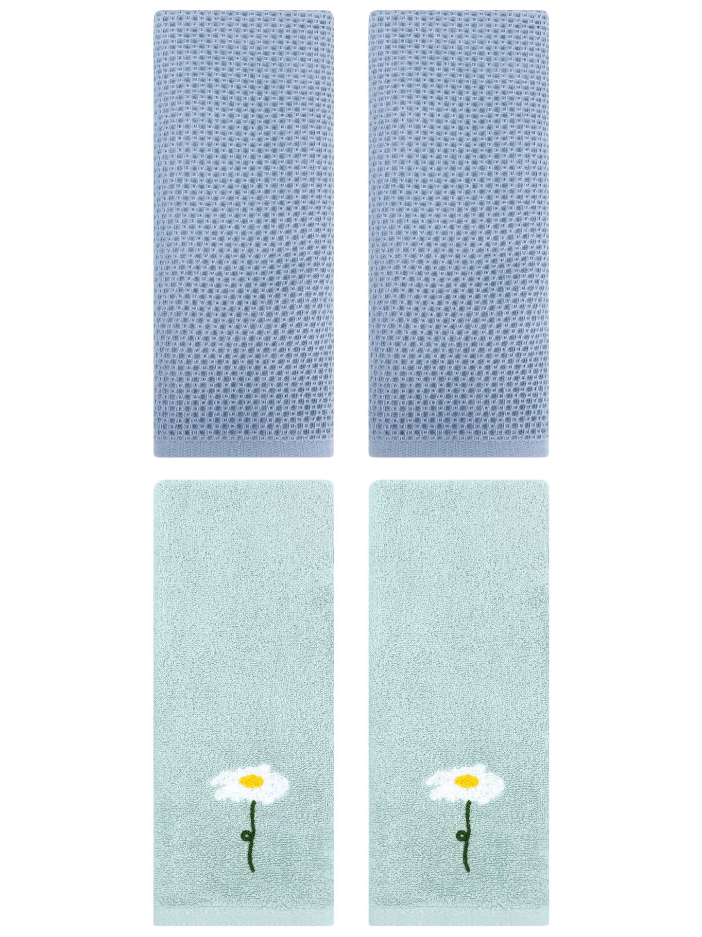 Unique Bargains 4 Pcs Cotton Bathroom Hand Towels 13" x 30" Blue/Steel Blue