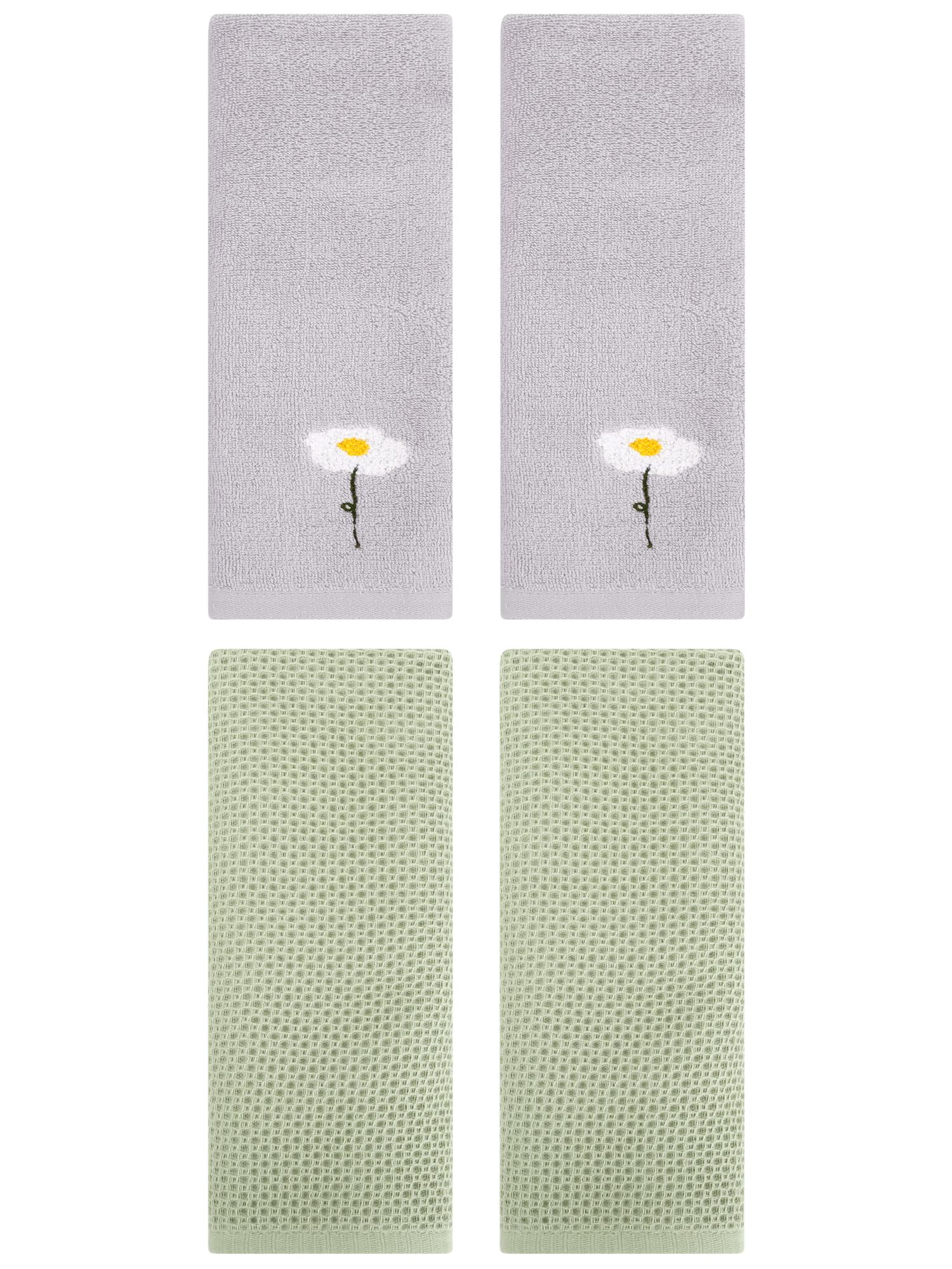 Unique Bargains 4 Pcs Cotton Bathroom Hand Towels 13" x 30" Grey/Light Green