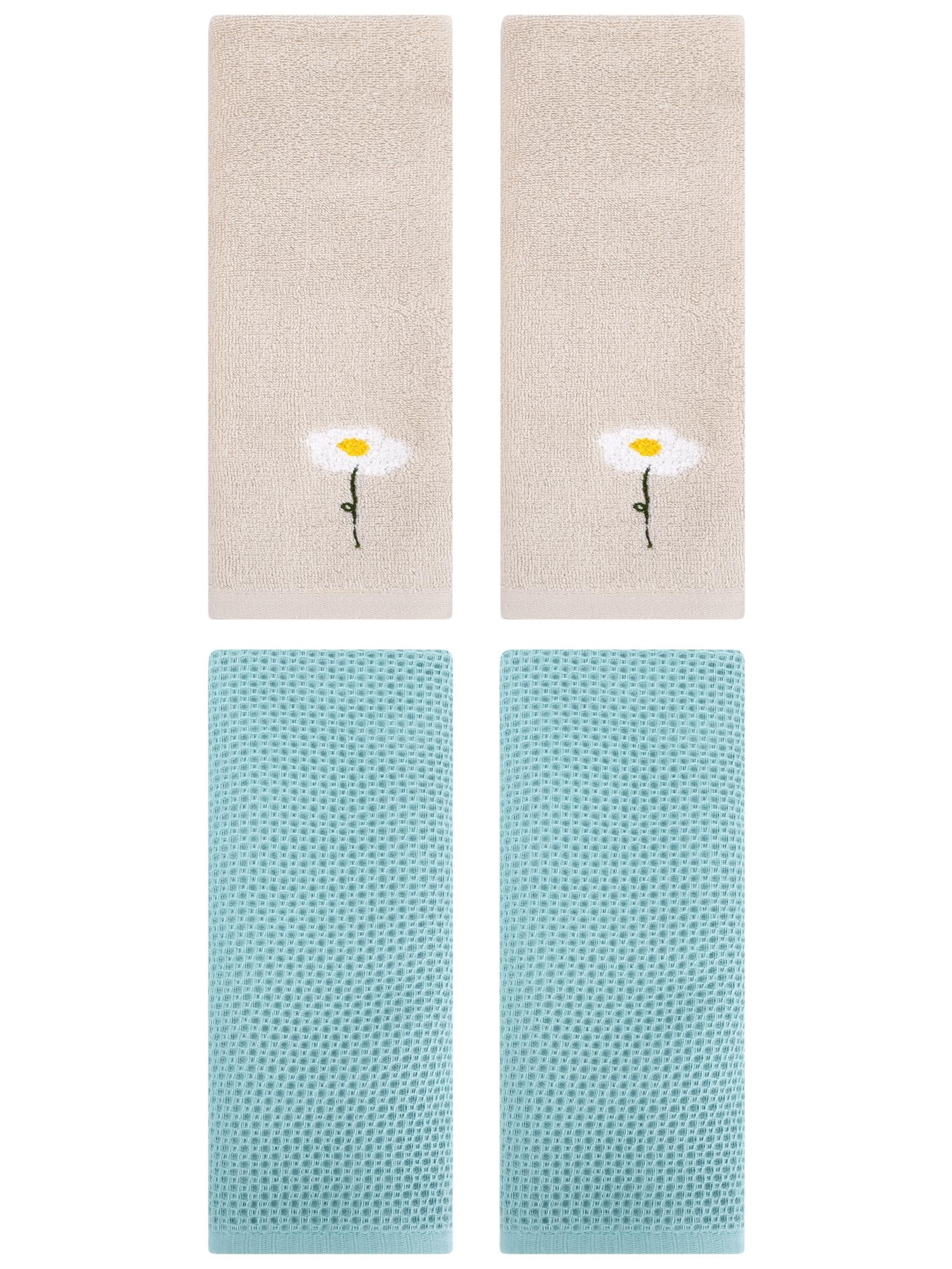 Unique Bargains 4 Pcs Cotton Bathroom Hand Towels 13" x 30" Light Brown/Light Blue