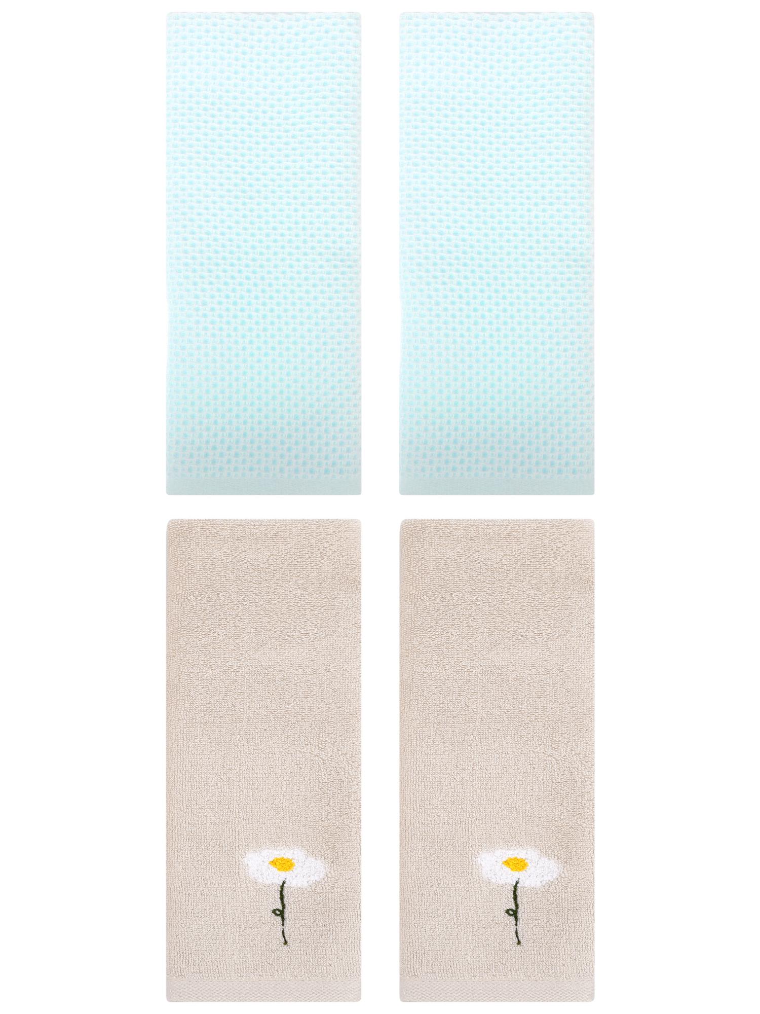 Unique Bargains 4 Pcs Cotton Bathroom Hand Towels 13" x 30" Light Brown/Light Cyan