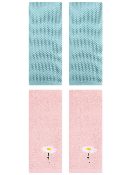 Unique Bargains 4 Pcs Cotton Bathroom Hand Towels 13" x 30" Pink/Light Blue