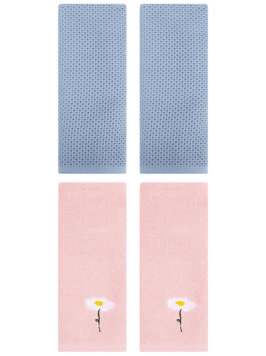 Unique Bargains 4 Pcs Cotton Bathroom Hand Towels 13" x 30" Pink/Steel Blue