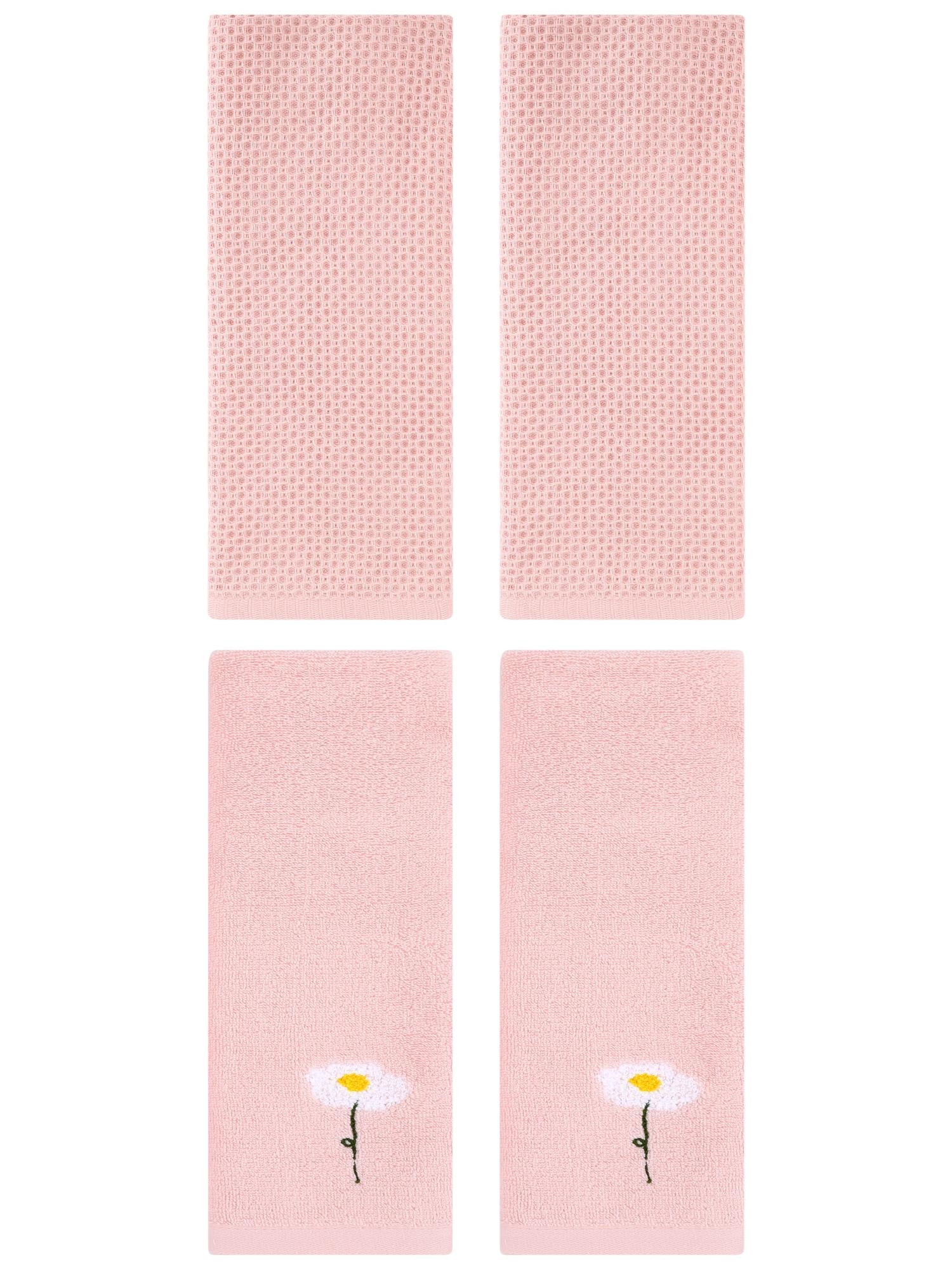 Unique Bargains 4 Pcs Cotton Bathroom Hand Towels 13" x 30" Pink