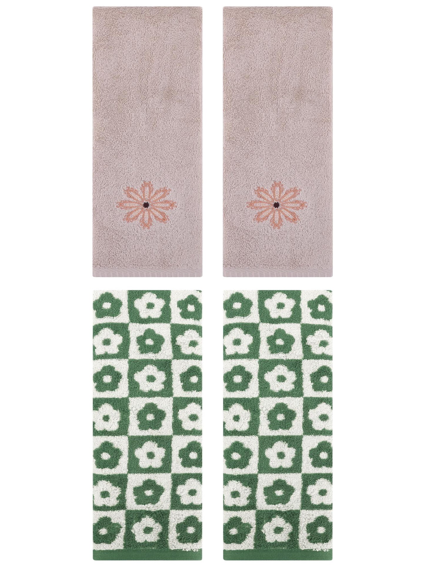 Unique Bargains 4 Pcs Cotton Decorative Hand Towel Green/Camel 14" x 30"/13" x 30"