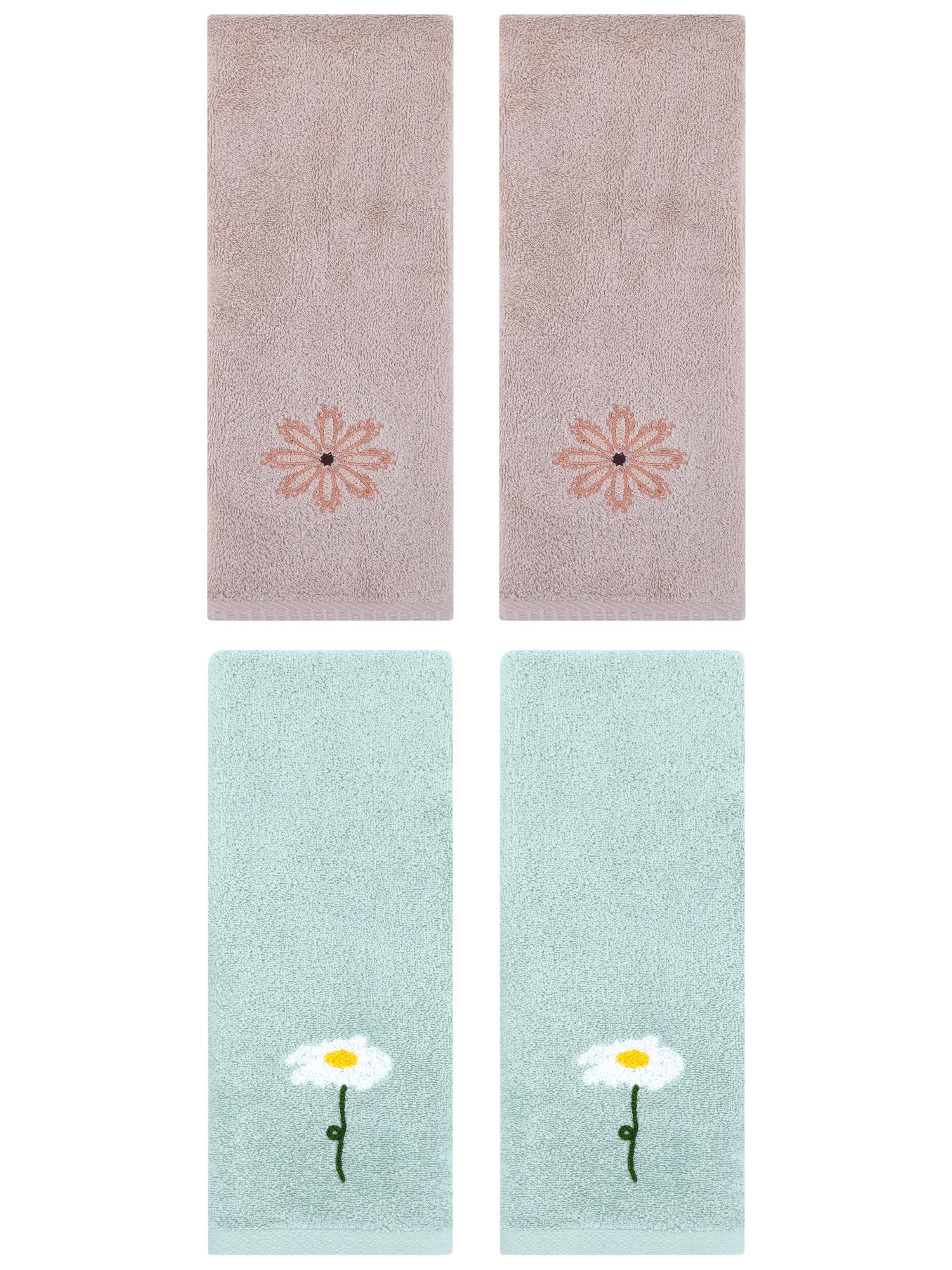 Unique Bargains 4 Pcs Cotton Floral Hand Towel 13" x 30" Blue/Camel
