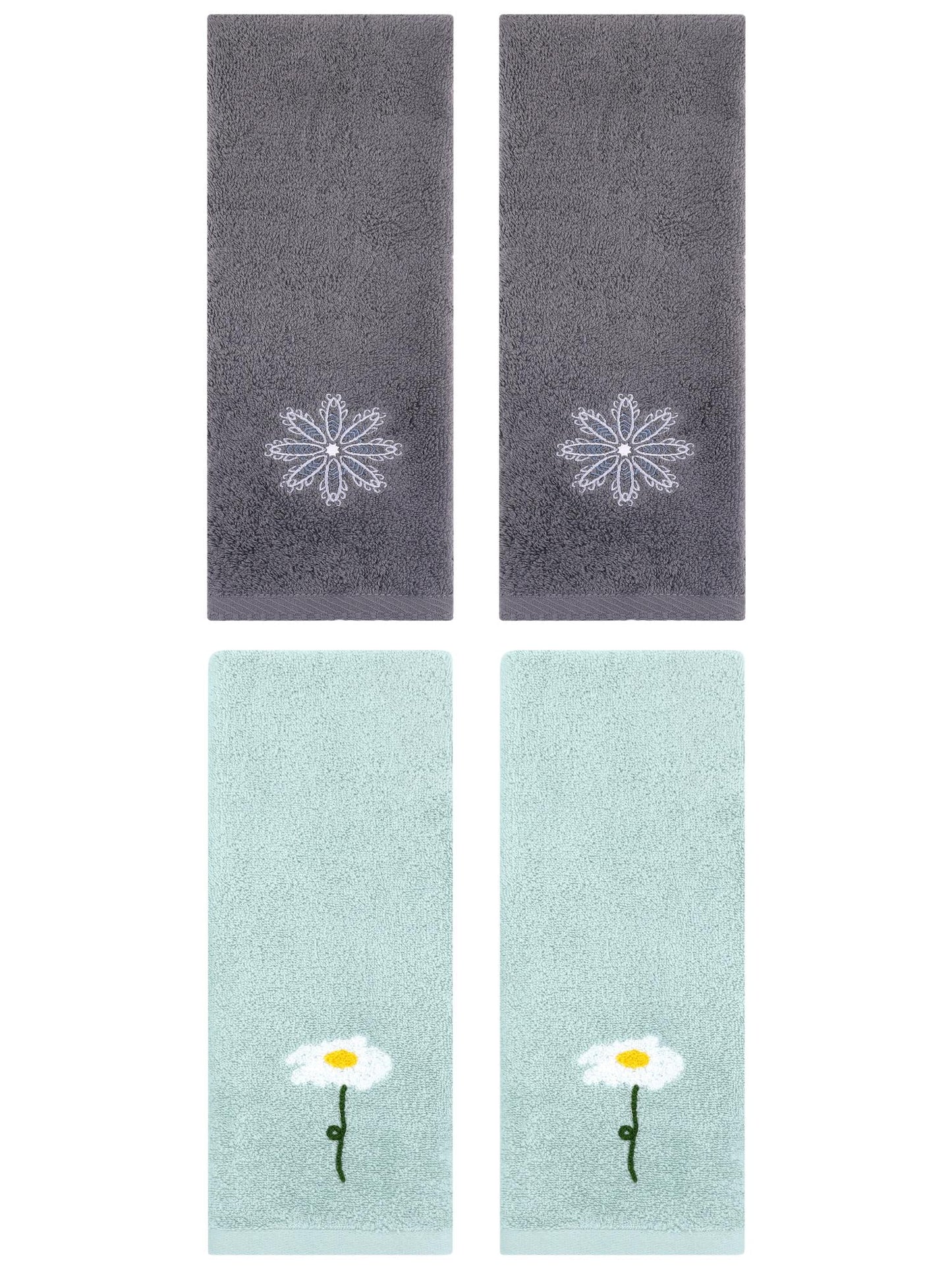 Unique Bargains 4 Pcs Cotton Floral Hand Towel 13" x 30" Blue/Dark Grey