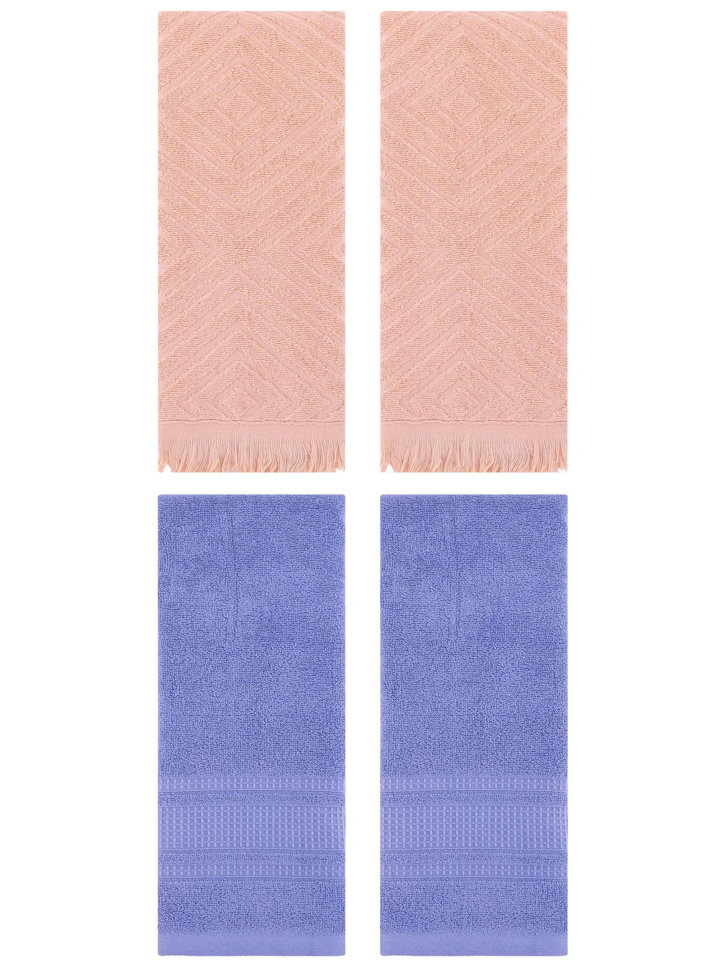 Unique Bargains 4 Pcs Cotton Geometric Hand Towels 13" x 29" Orange/Dark Blue