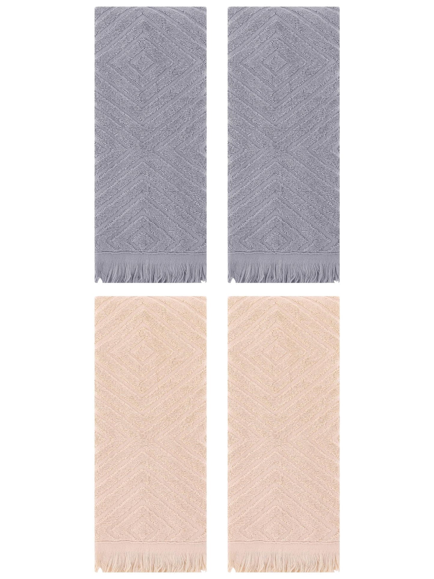 Unique Bargains 4 Pcs Cotton Geometric Patterns Turkish Towels 13" x 29" Brown/Grey