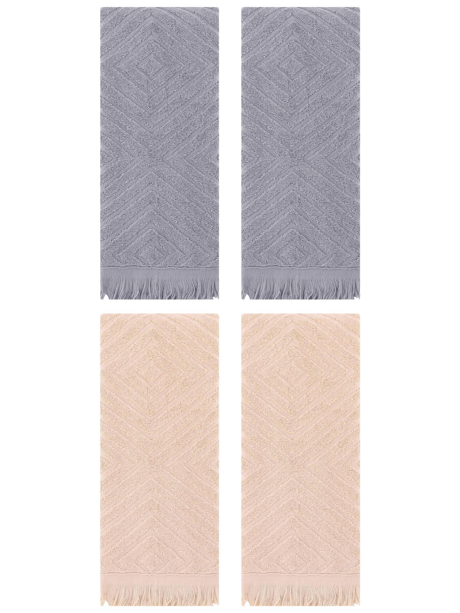 Unique Bargains 4 Pcs Cotton Geometric Patterns Turkish Towels 13" x 29" Brown/Grey