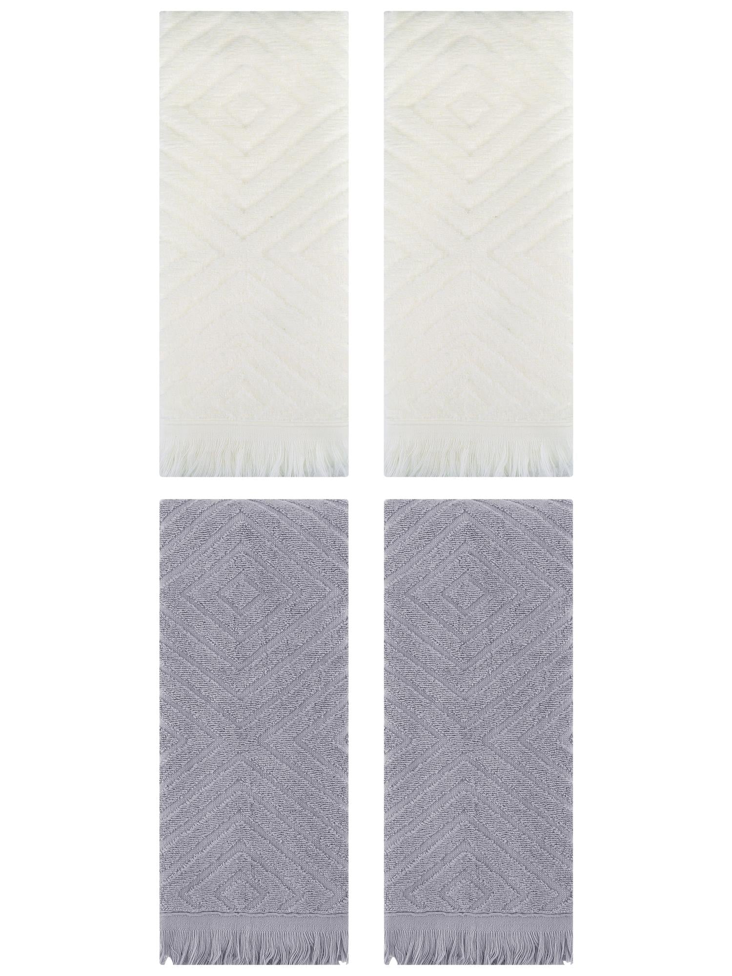Unique Bargains 4 Pcs Cotton Geometric Patterns Turkish Towels 13" x 29" Grey/Beige