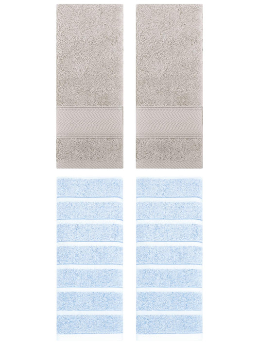 Unique Bargains 4 Pcs Cotton Hand Towel Blue/Light Brown 13" x 29"/14" x 30"