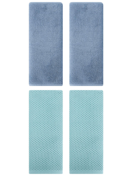 Unique Bargains 4 Pcs Cotton Hand Towels 13" x 30" Light Blue/Light Steel Blue
