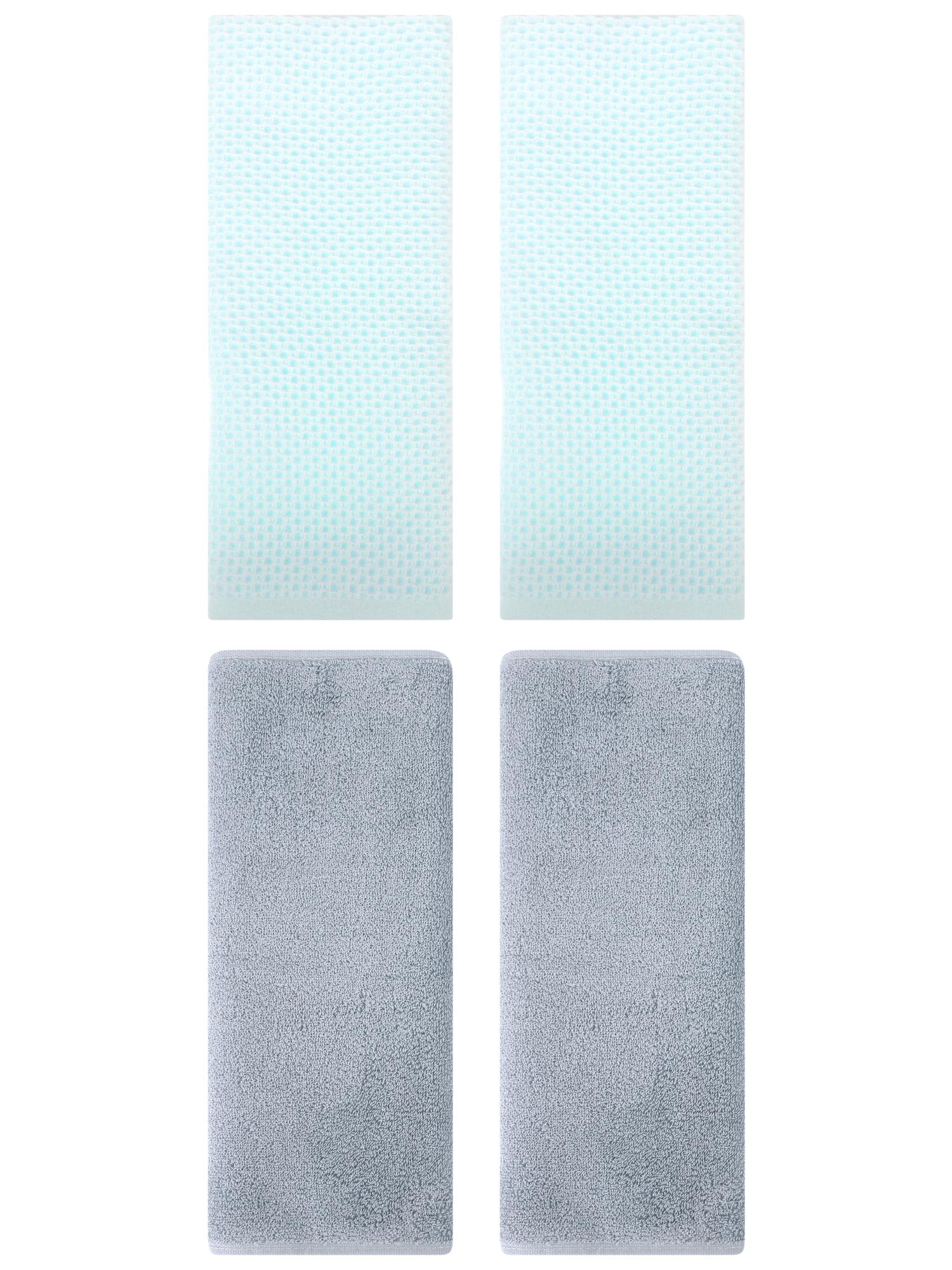 Unique Bargains 4 Pcs Cotton Hand Towels 13" x 30" Light Cyan/Light Grey