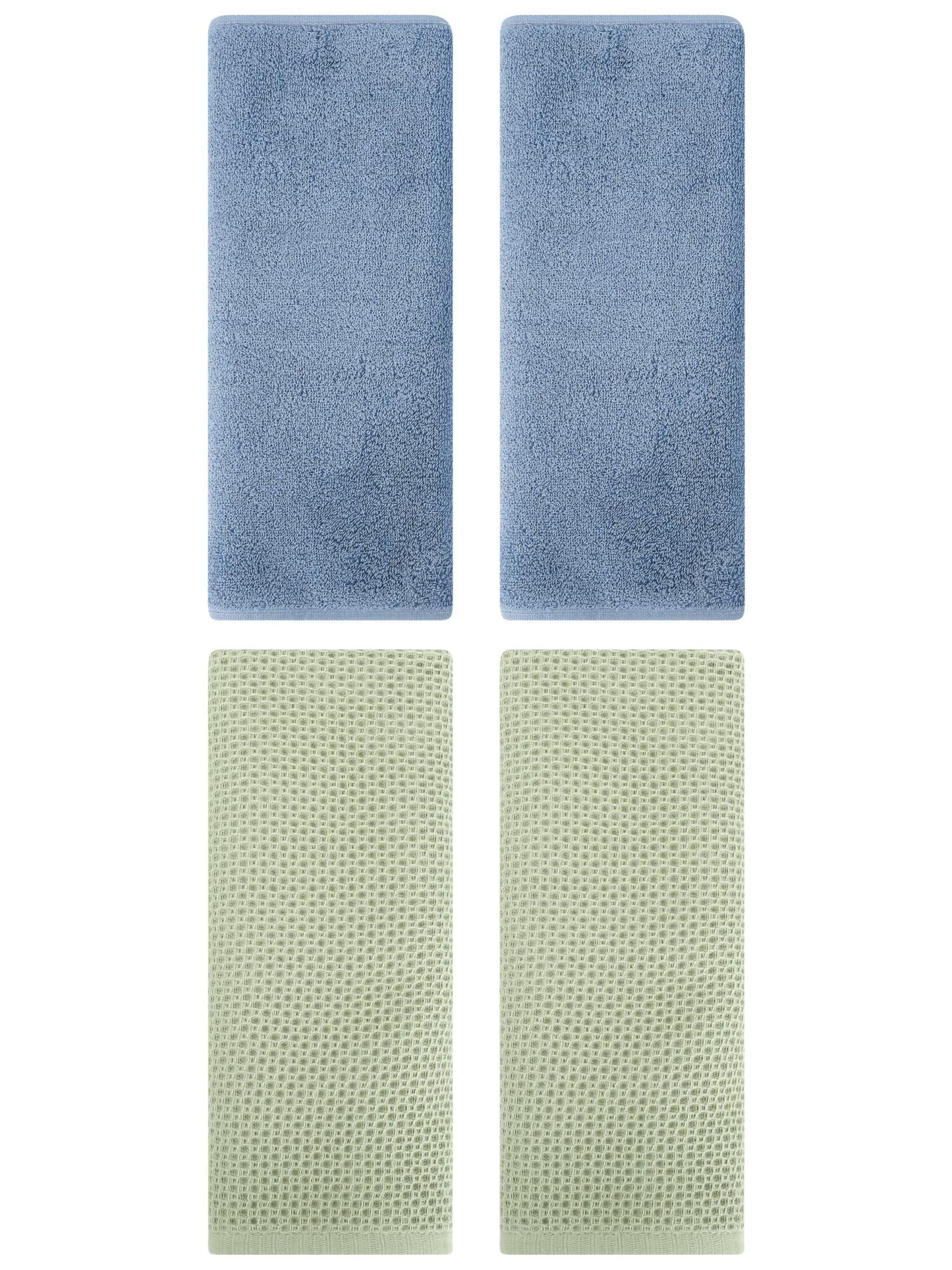 Unique Bargains 4 Pcs Cotton Hand Towels 13" x 30" Light Green/Light Steel Blue