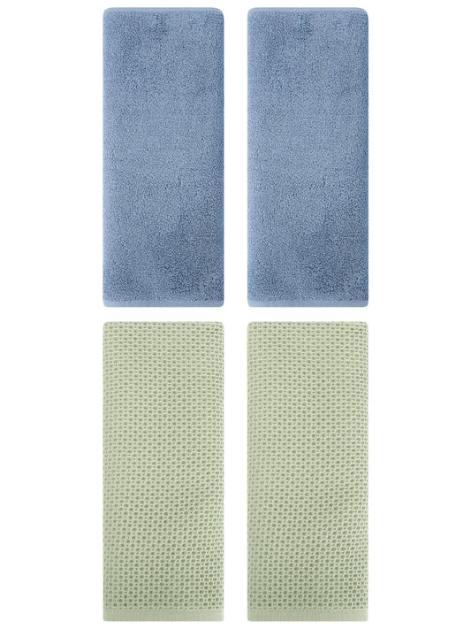 Unique Bargains 4 Pcs Cotton Hand Towels 13" x 30" Light Green/Light Steel Blue