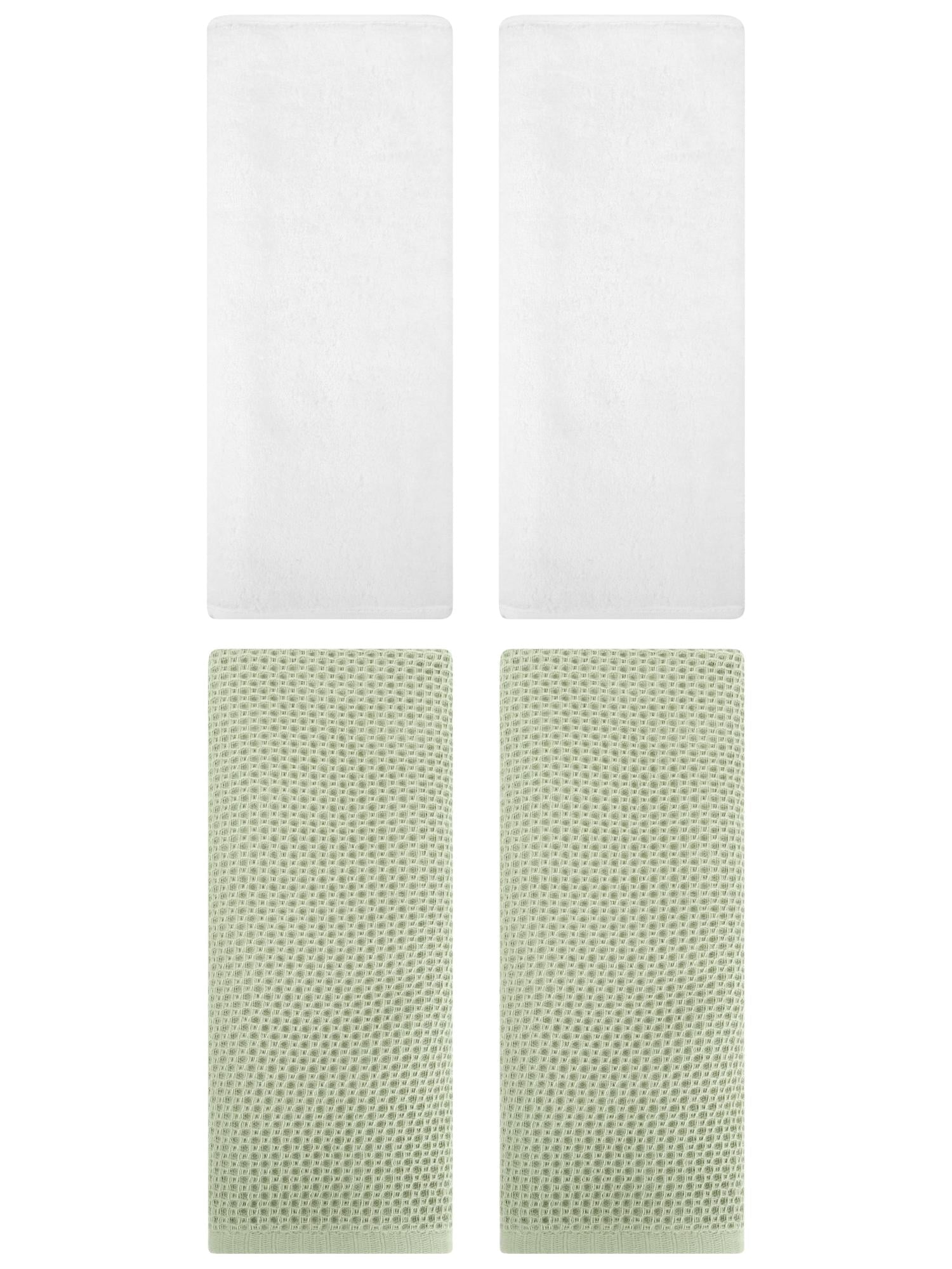 Unique Bargains 4 Pcs Cotton Hand Towels 13" x 30" Light Green/White
