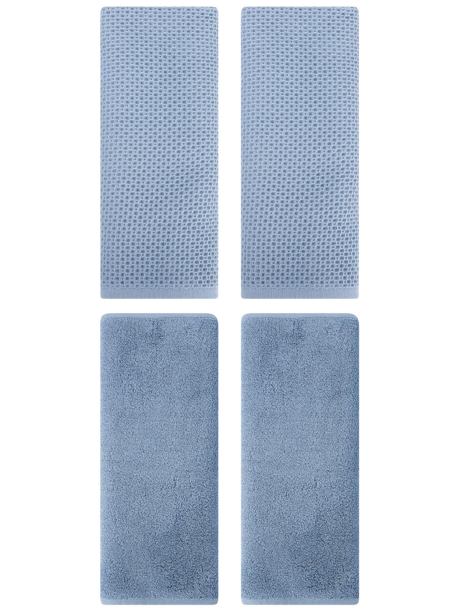 Unique Bargains 4 Pcs Cotton Hand Towels 13" x 30" Steel Blue/Light Steel Blue