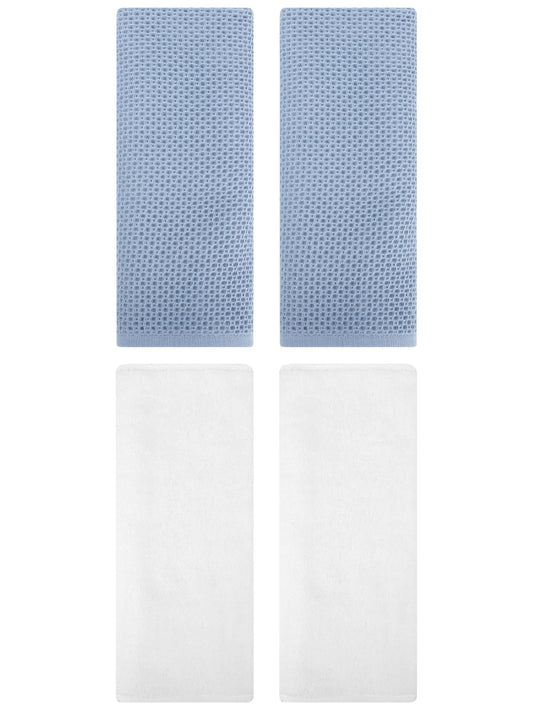 Unique Bargains 4 Pcs Cotton Hand Towels 13" x 30" Steel Blue/White