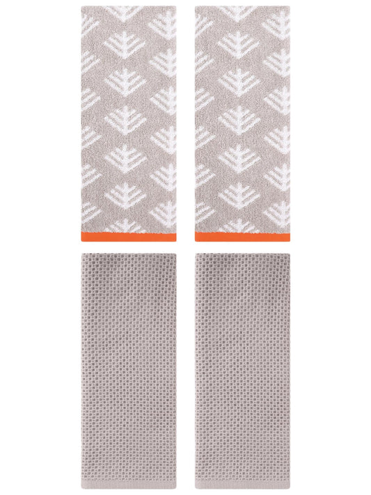 Unique Bargains 4 Pcs Cotton Hand Towels Camel/Light Grey 13" x 30"/14" x 30"