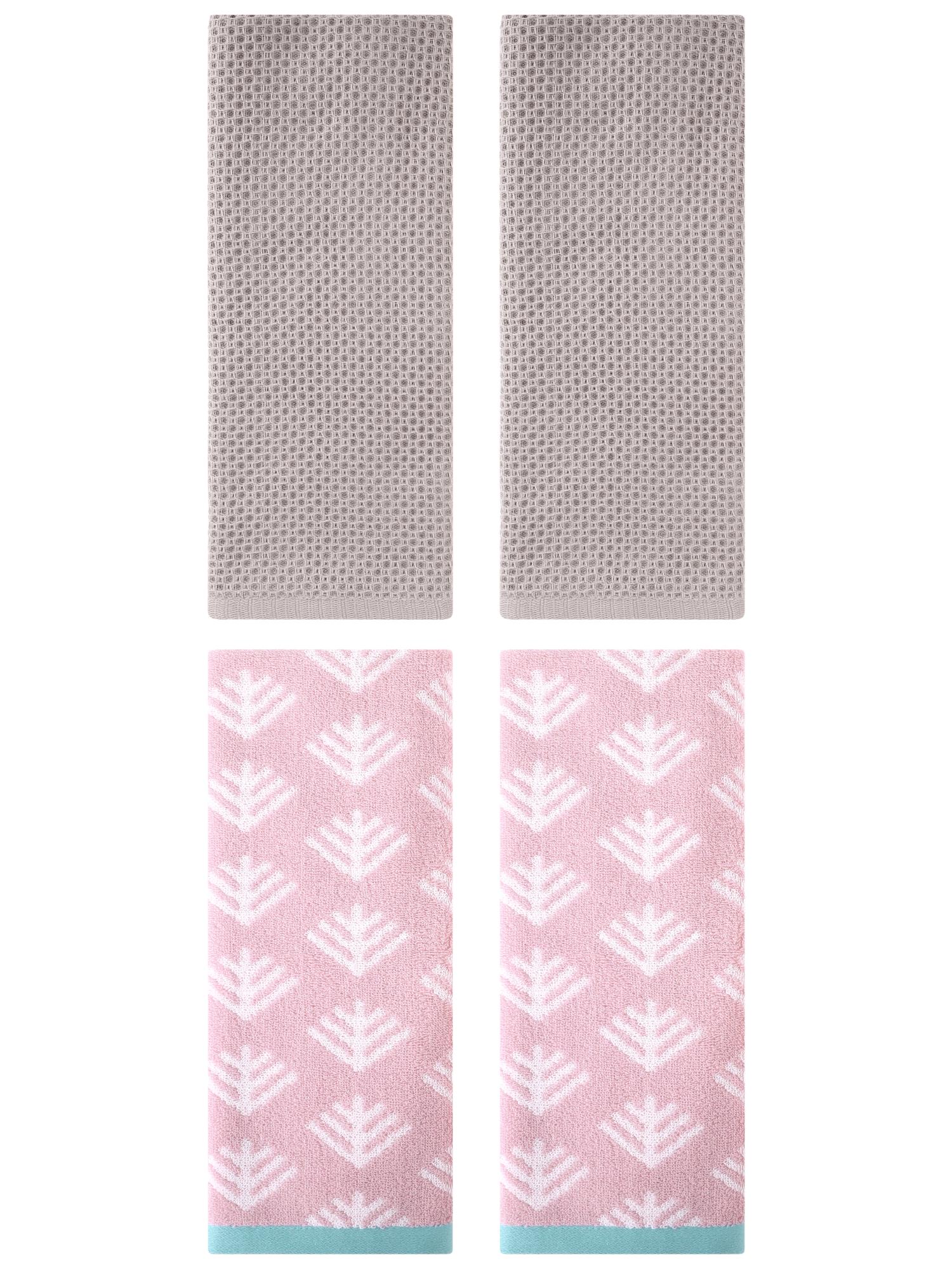 Unique Bargains 4 Pcs Cotton Hand Towels Camel/Pink 13" x 30"/14" x 30"