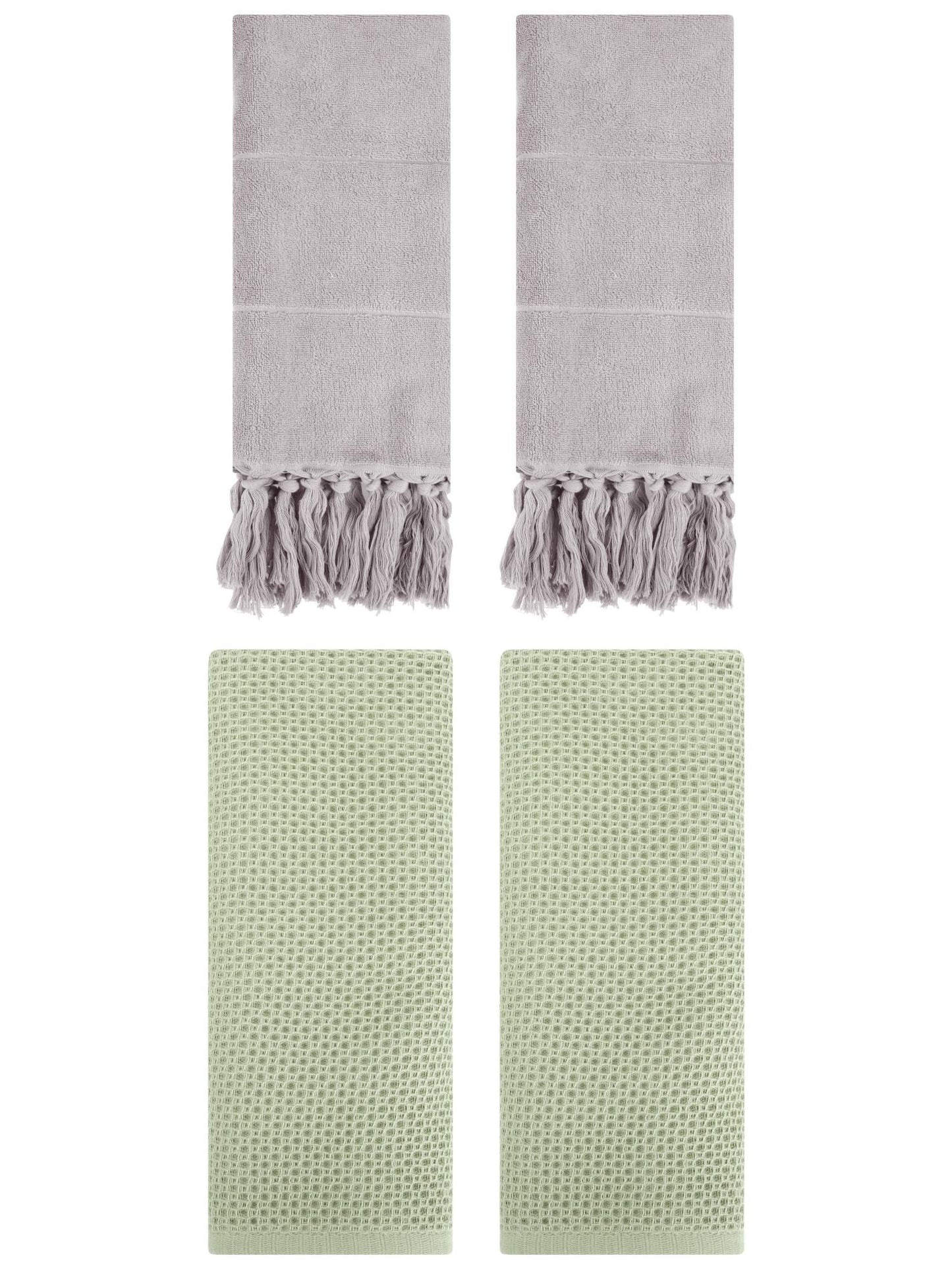 Unique Bargains 4 Pcs Cotton Hand Towels Grey/Light Green 14" x 30"/13" x 30"