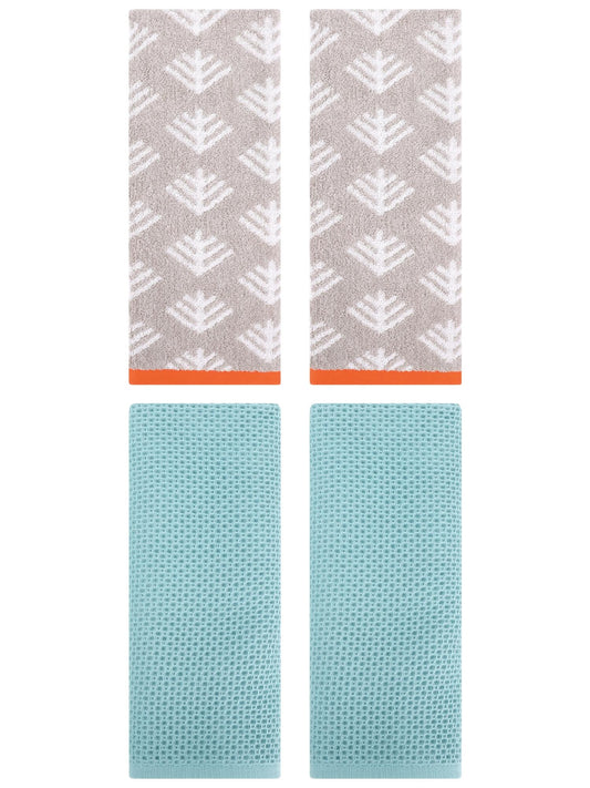 Unique Bargains 4 Pcs Cotton Hand Towels Light Blue/Light Grey 13" x 30"/14" x 30"