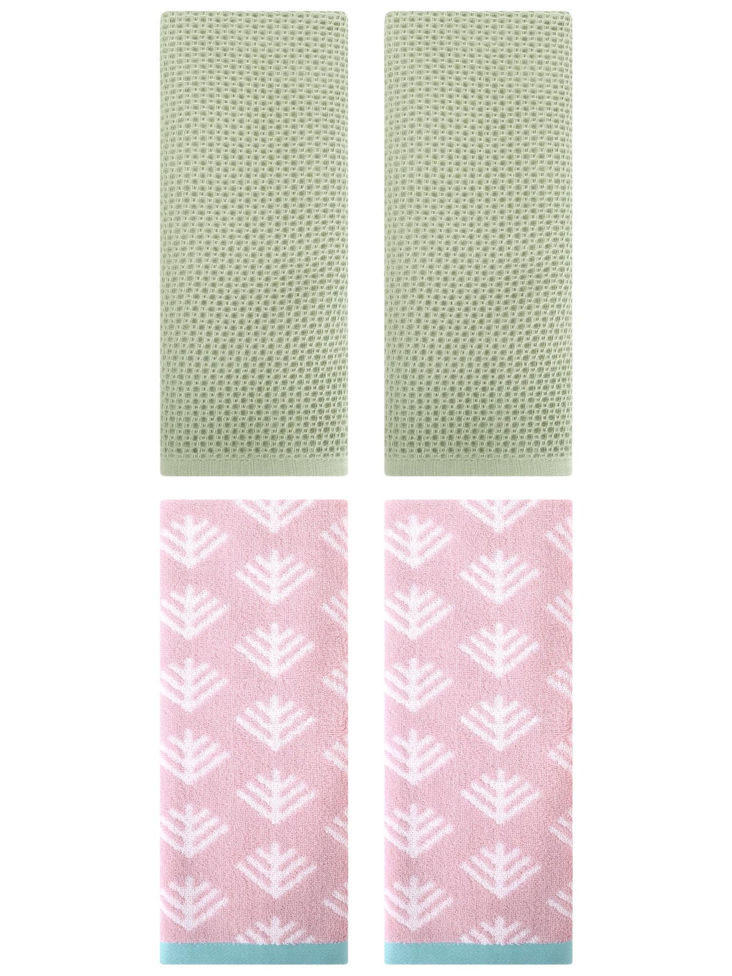 Unique Bargains 4 Pcs Cotton Hand Towels Light Green/Pink 13" x 30"/14" x 30"