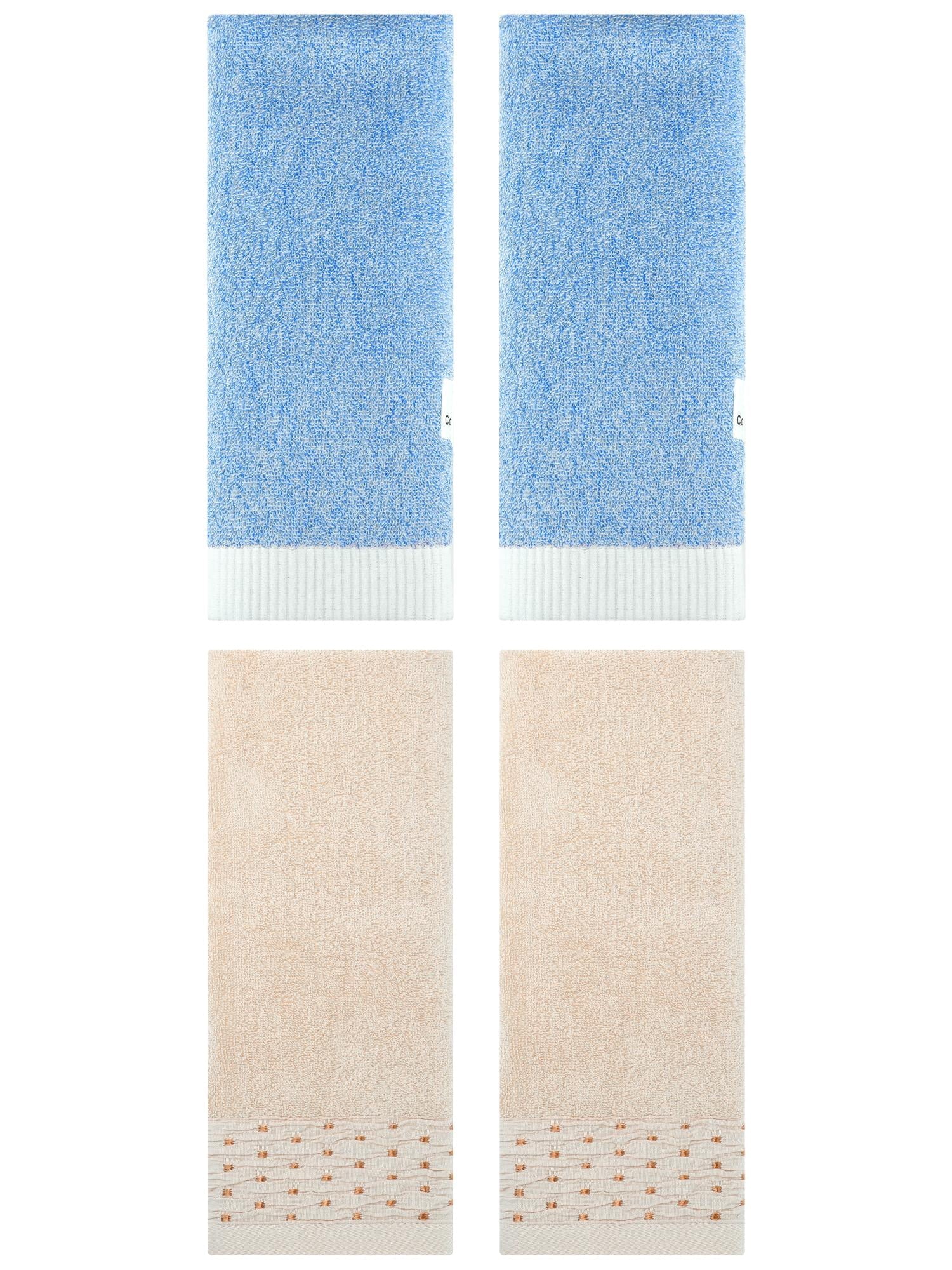 Unique Bargains 4 Pcs Cotton Quick Drying Hand Towel Light Brown/Blue 14" x 30"/13" x 29"