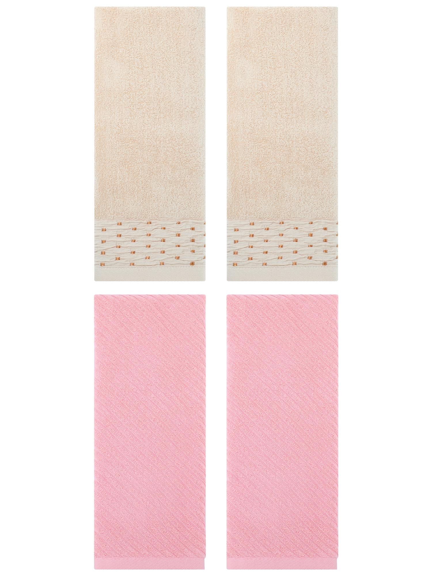 Unique Bargains 4 Pcs Cotton Quick Drying Soft Bathroom Hand Towel Light Brown/Pink