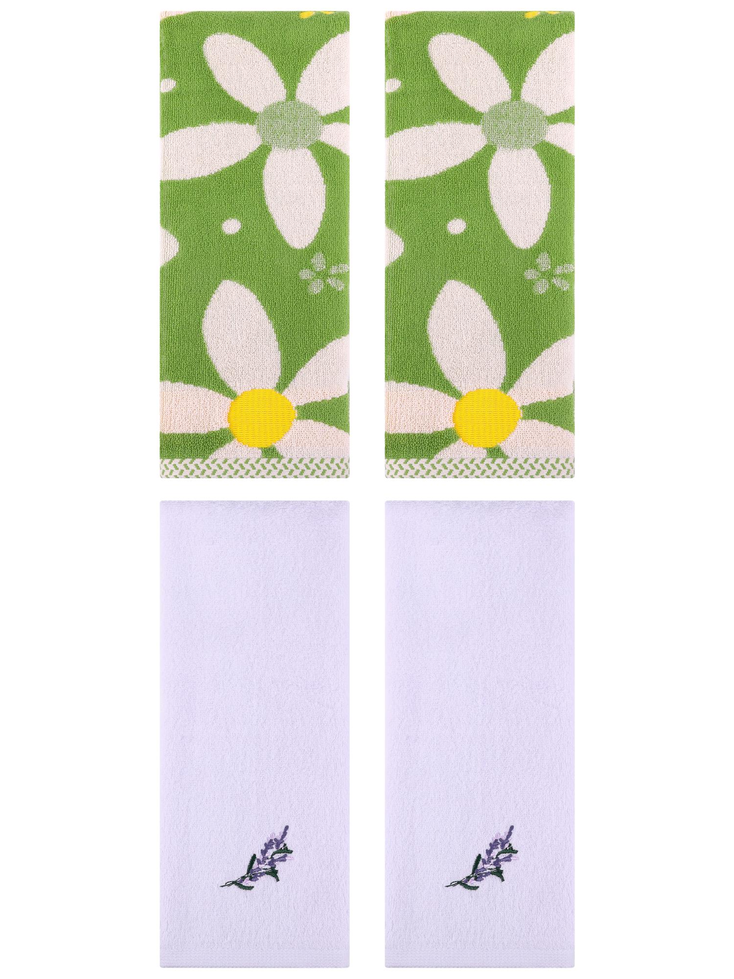 Unique Bargains 4 Pcs Cotton Soft Absorbent Hand Towels 13 x 29 Inch Green/Purple