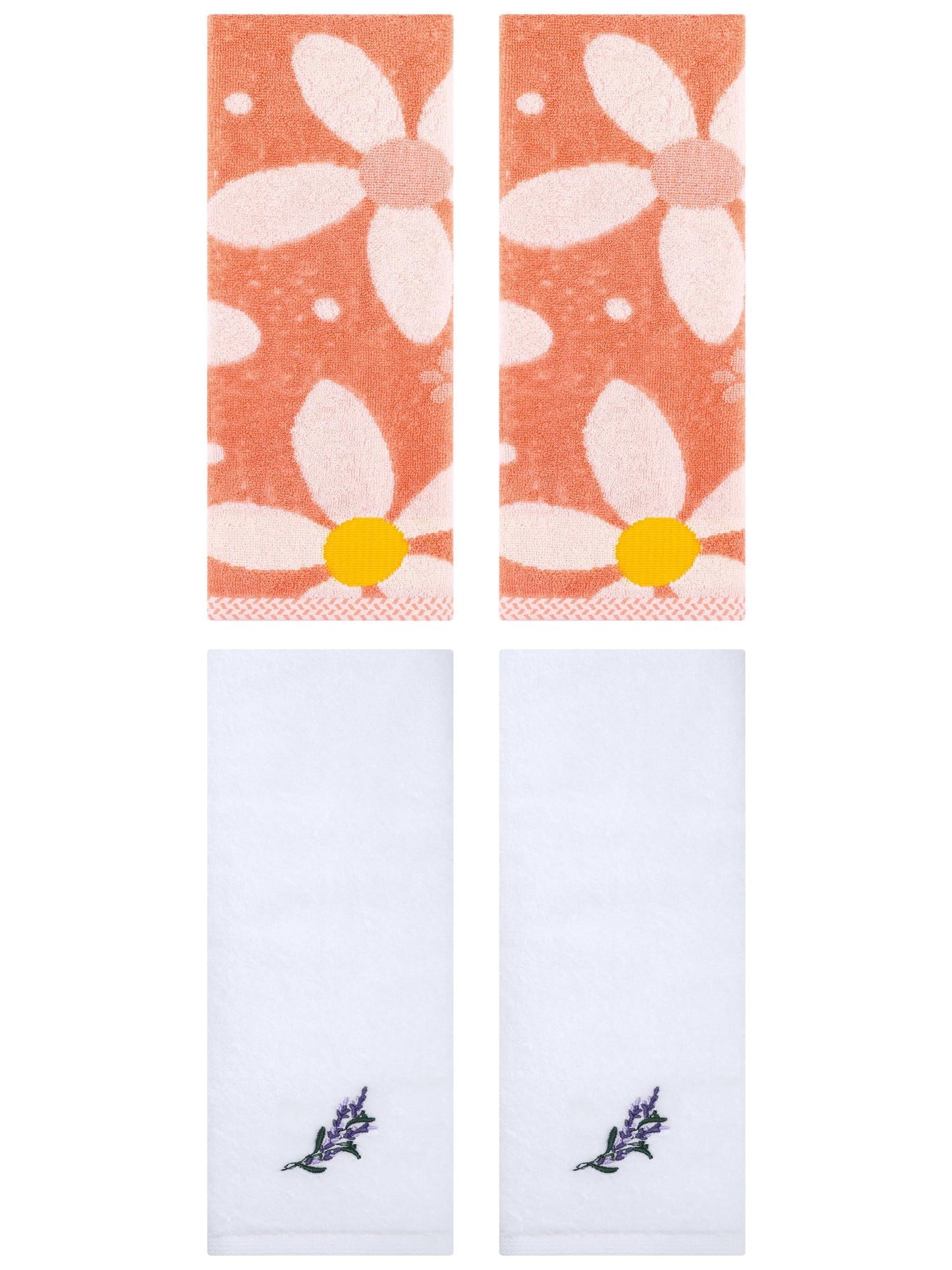 Unique Bargains 4 Pcs Cotton Soft Absorbent Hand Towels 13 x 29 Inch Orange/White