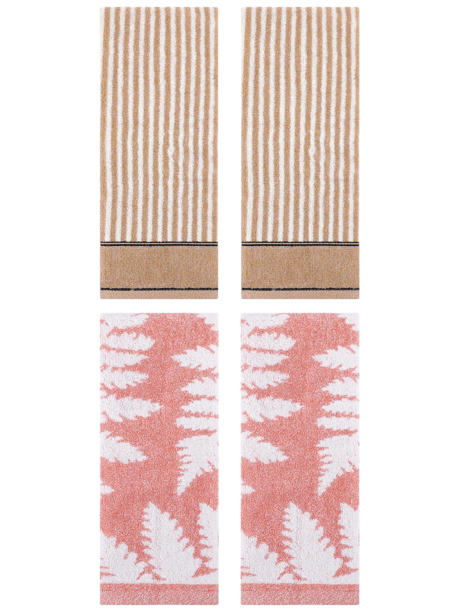 Unique Bargains 4 Pcs Cotton Soft Absorbent Hand Towels 13 x 29 Inch Pink/Brown