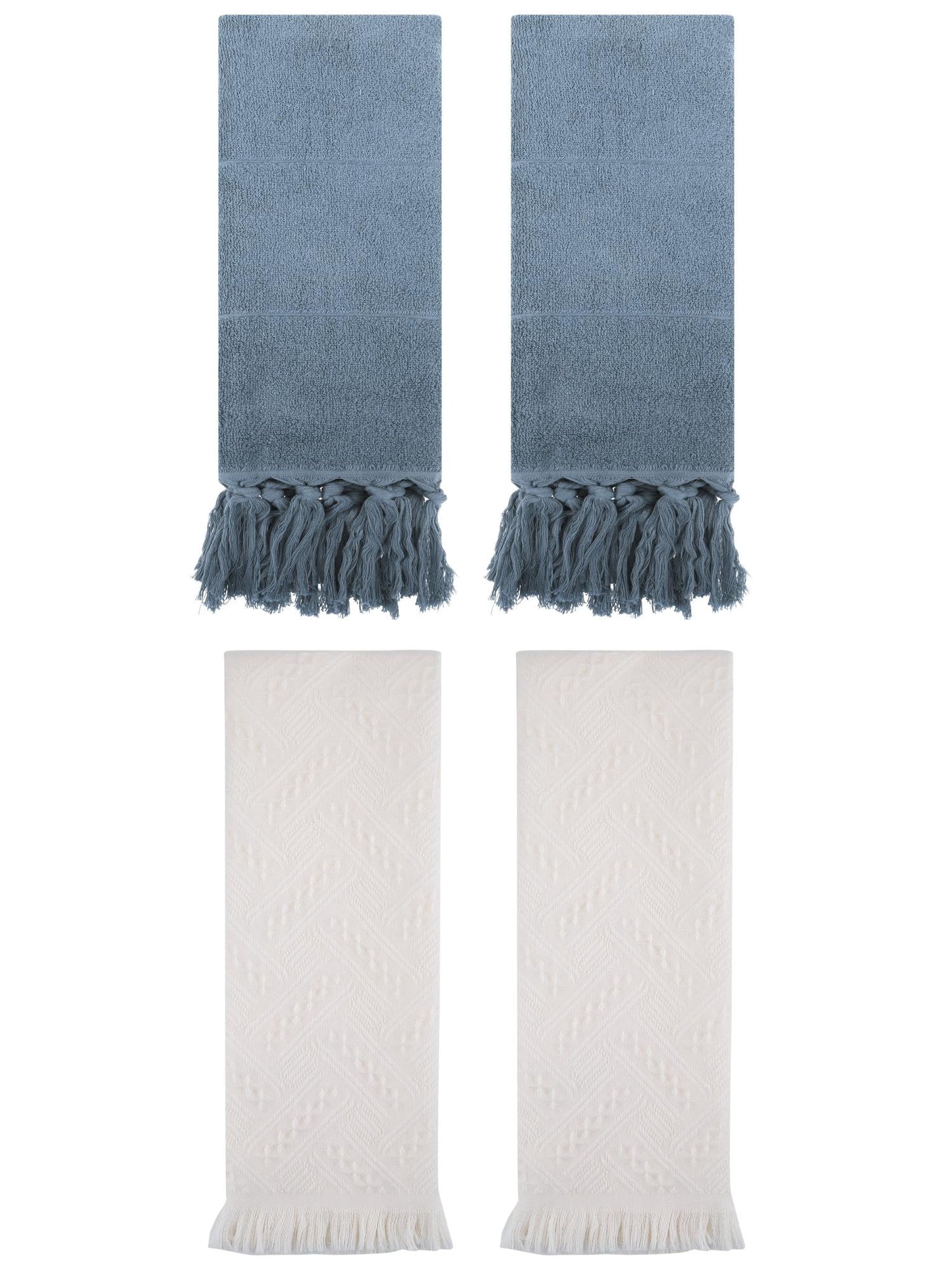 Unique Bargains 4 Pack Cotton Soft Absorbent Boho Turkish Decorative Hand Towels Blue/Beige 14" x 30"/13" x 29"