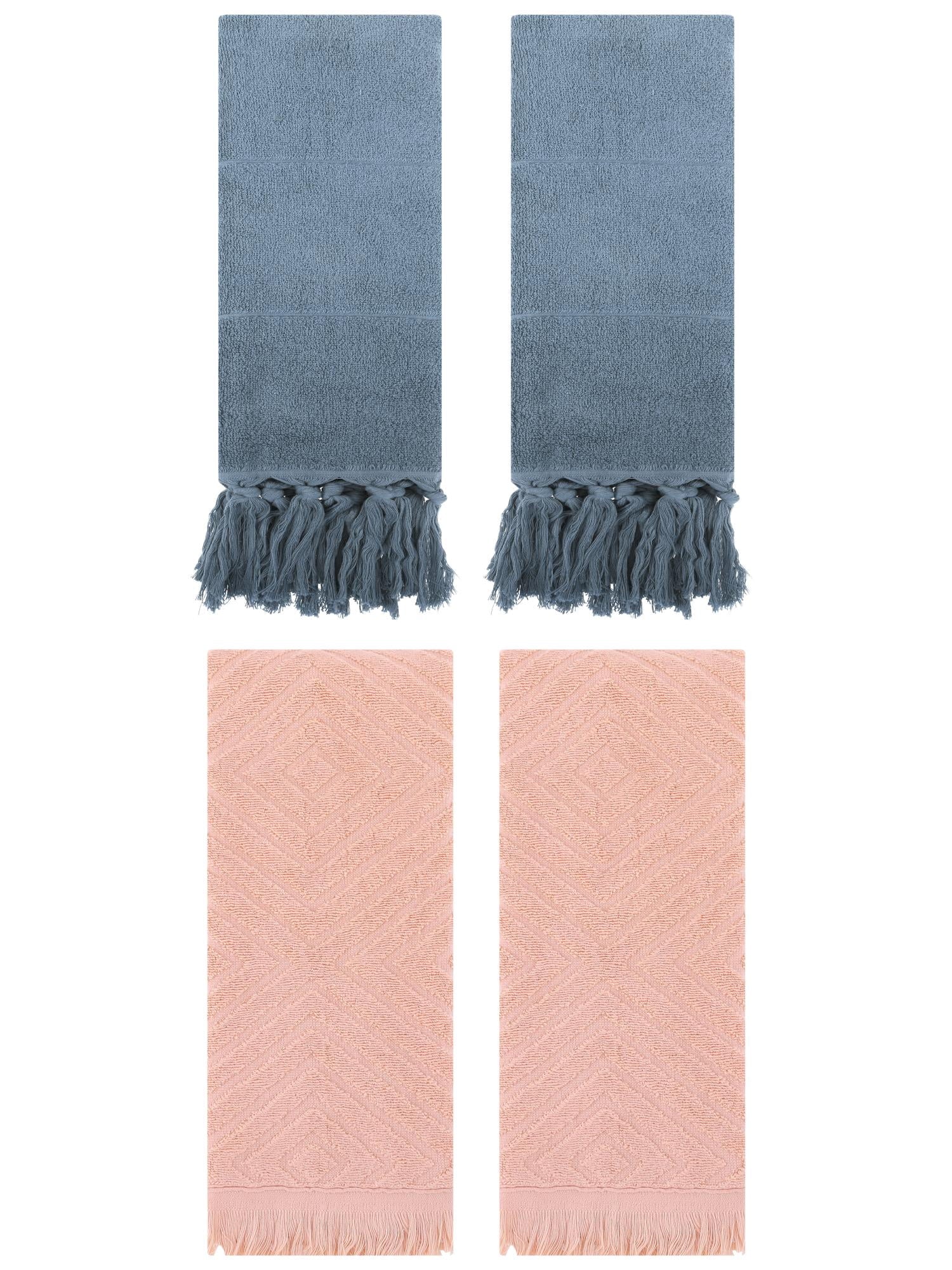 Unique Bargains 4 Pack Cotton Soft and Absorbent Bathroom Turkish Hand Towels with tassel Blue/Orange 14" x 30"/13" x 29"