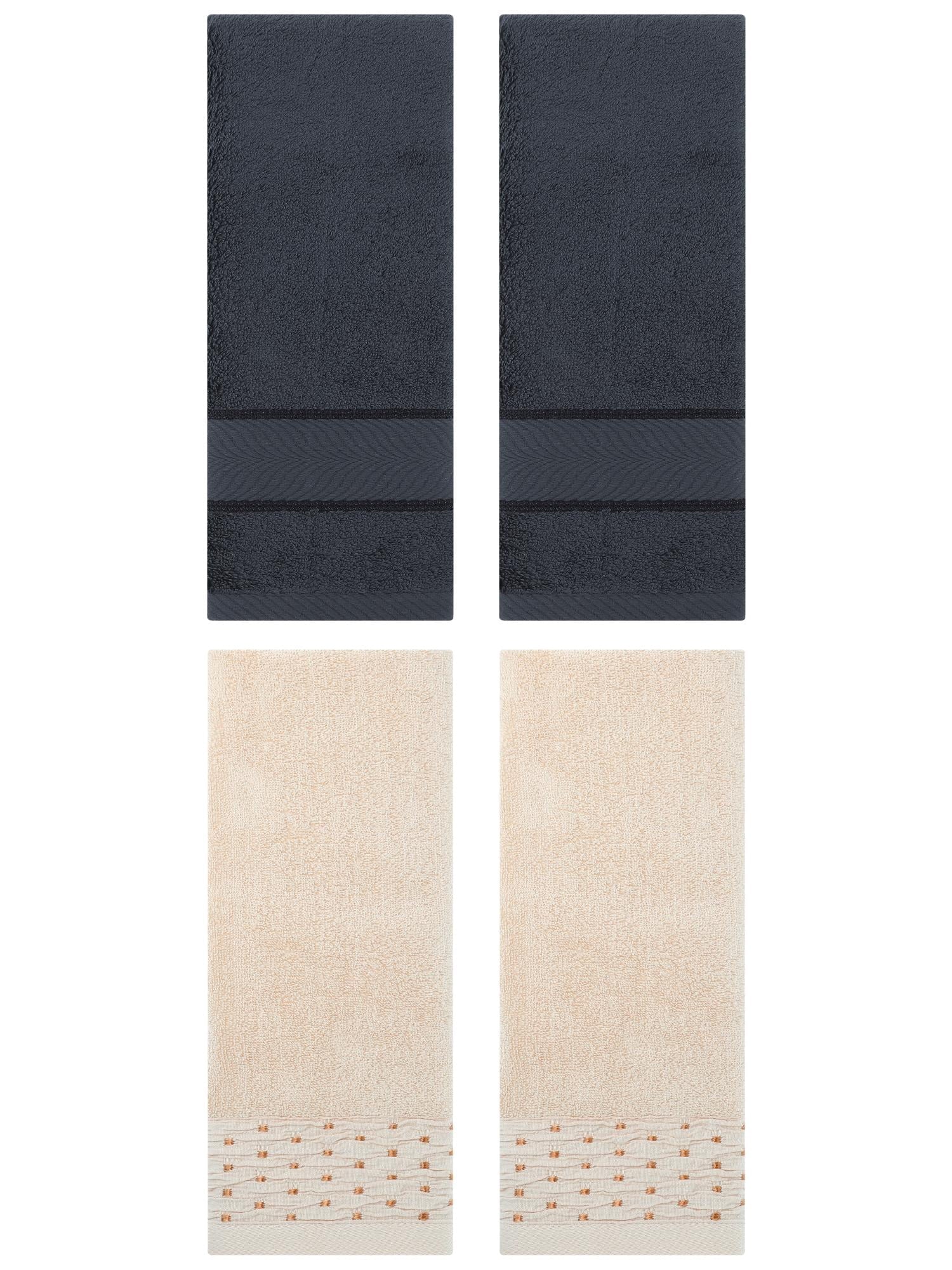 Unique Bargains 4 Pcs Cotton Soft Bathroom Hand Towel 14" x 30" Light Brown/Dark Grey