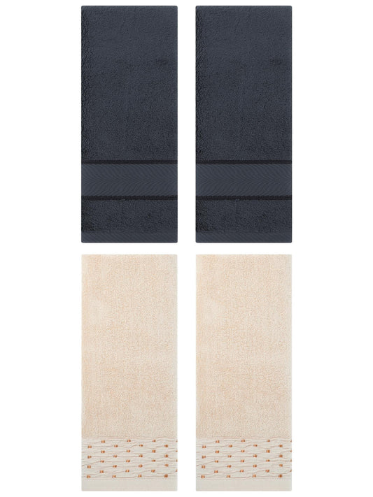 Unique Bargains 4 Pcs Cotton Soft Bathroom Hand Towel 14" x 30" Light Brown/Dark Grey