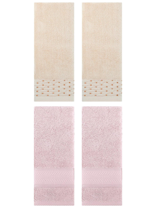 Unique Bargains 4 Pcs Cotton Soft Bathroom Hand Towel 14" x 30" Light Brown/Light Pink
