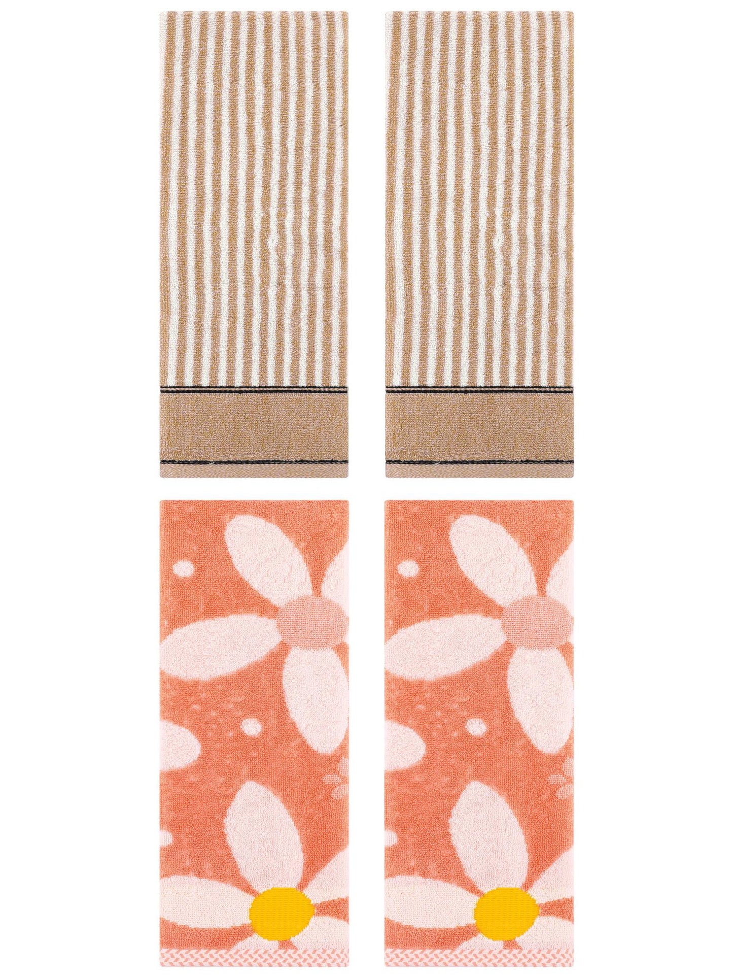 Unique Bargains 4 Pcs Cotton Soft Bathroom Hand Towels 13 x 29 Inch Orange/Brown