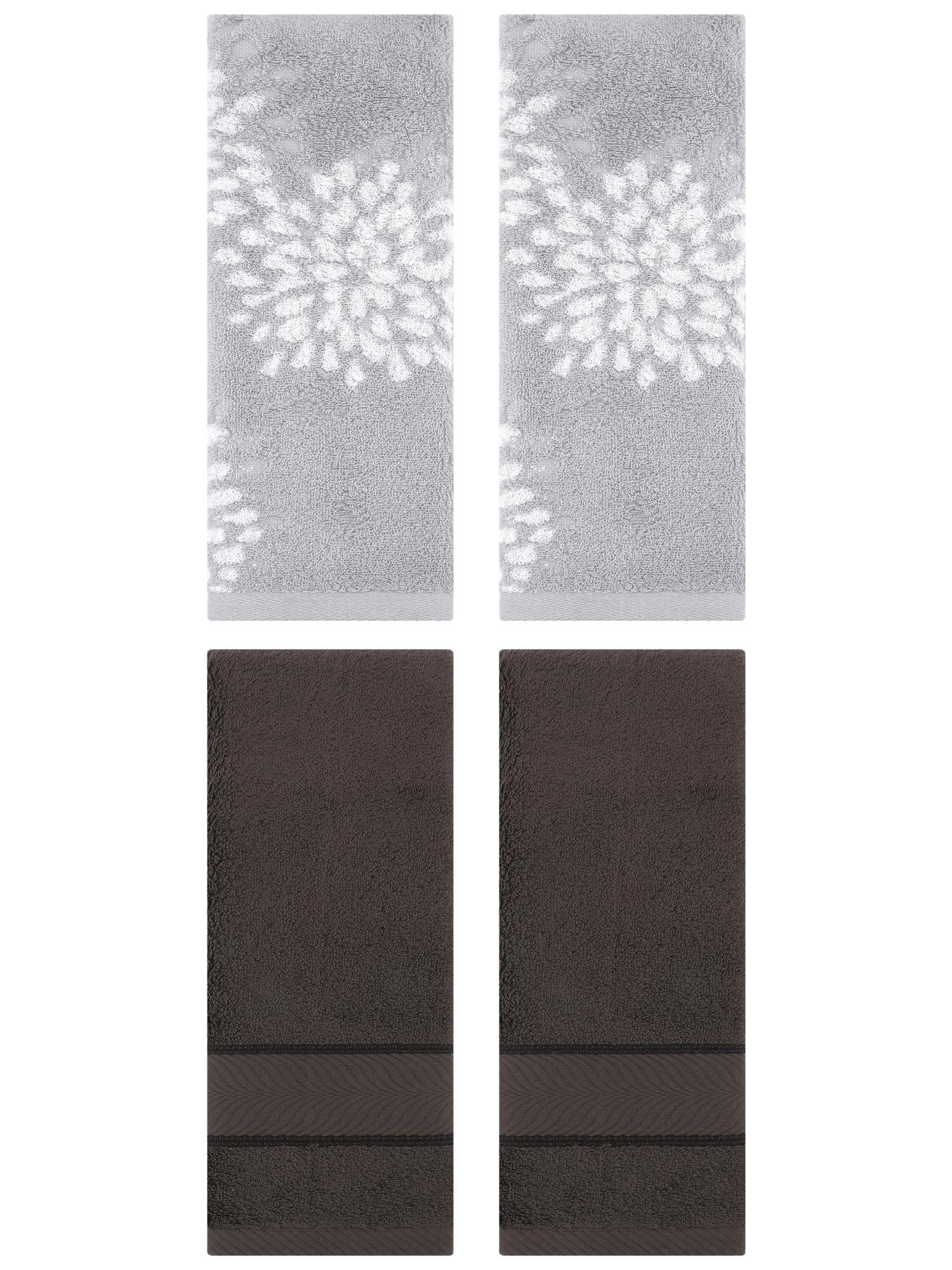 Unique Bargains 4 Pcs Cotton Soft Decorative Hand Towels 14" x 30" Grey/Dark Brown