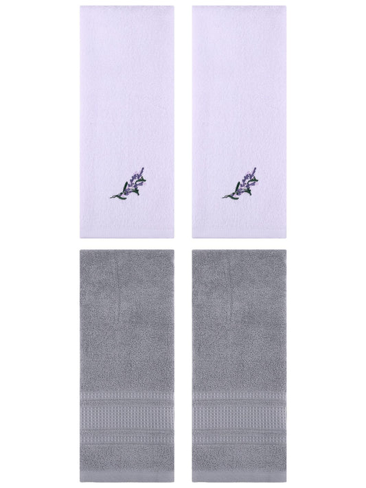 Unique Bargains 4 Pcs Cotton Soft Floral Hand Towels 13" x 29" Purple/Grey