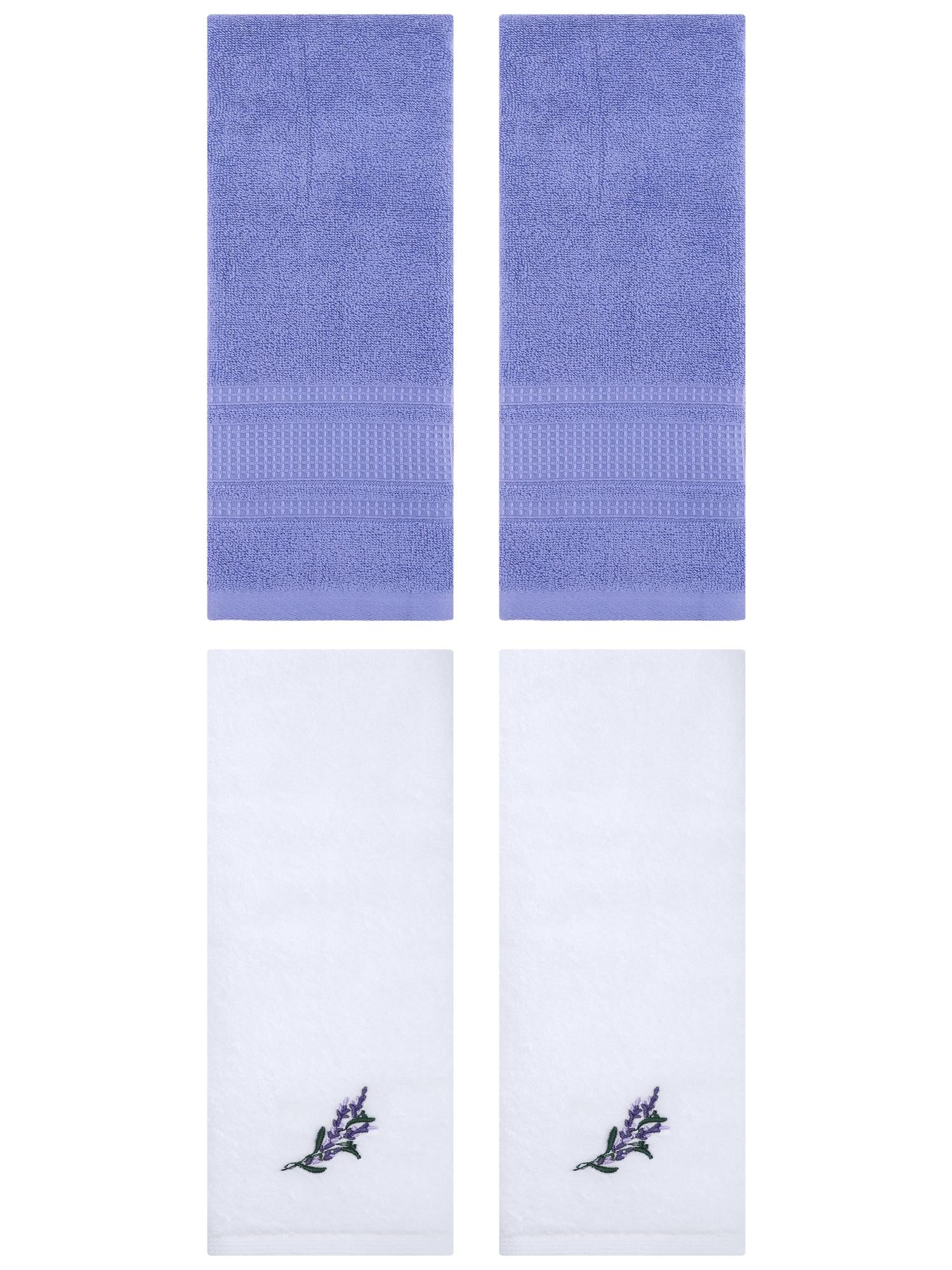 Unique Bargains 4 Pcs Cotton Soft Floral Hand Towels 13" x 29" White/Dark Blue