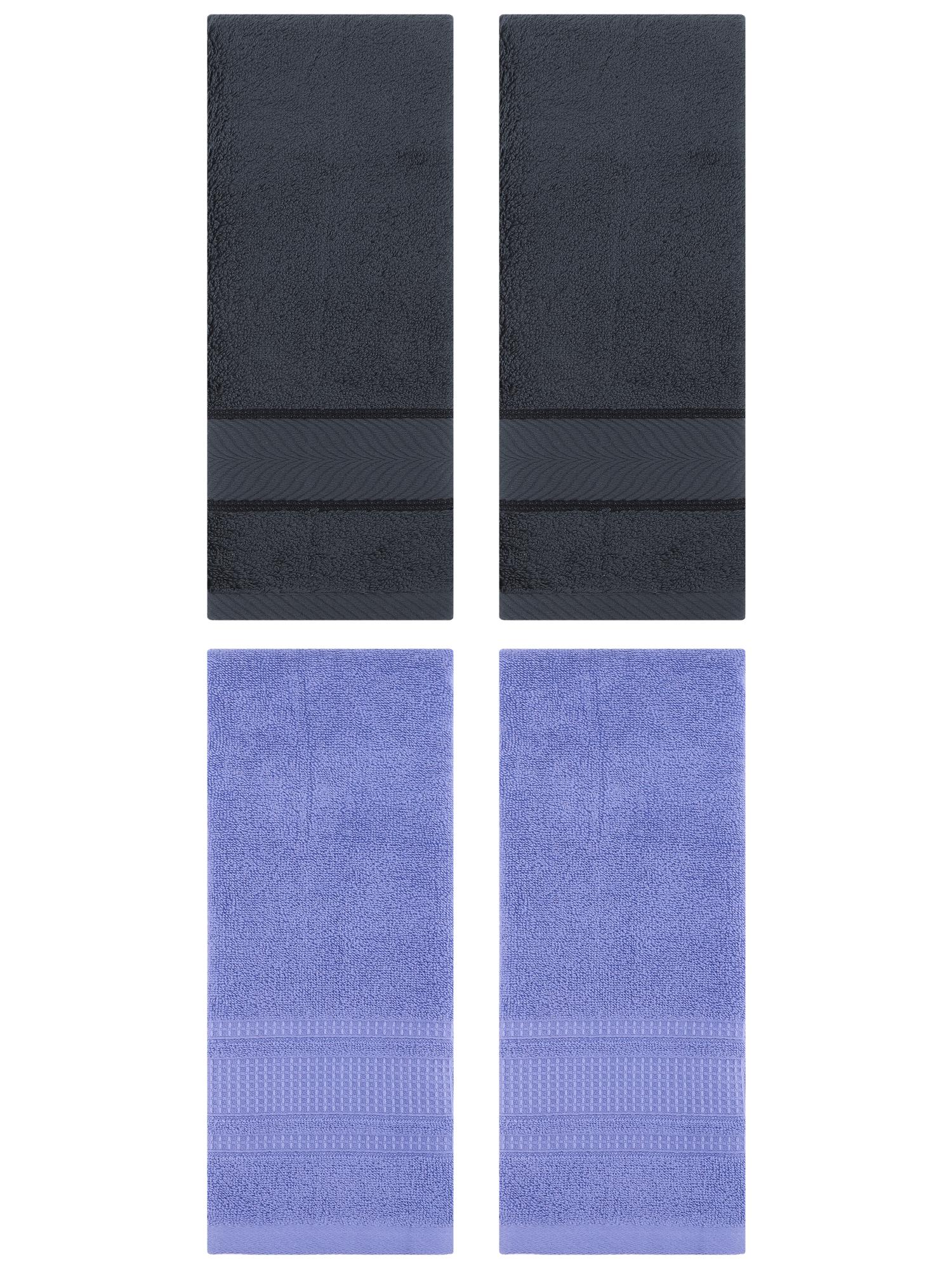 Unique Bargains 4 Pcs Cotton Soft Hand Towel Set Dark Grey/Dark Blue 14" x 30"/13" x 29"