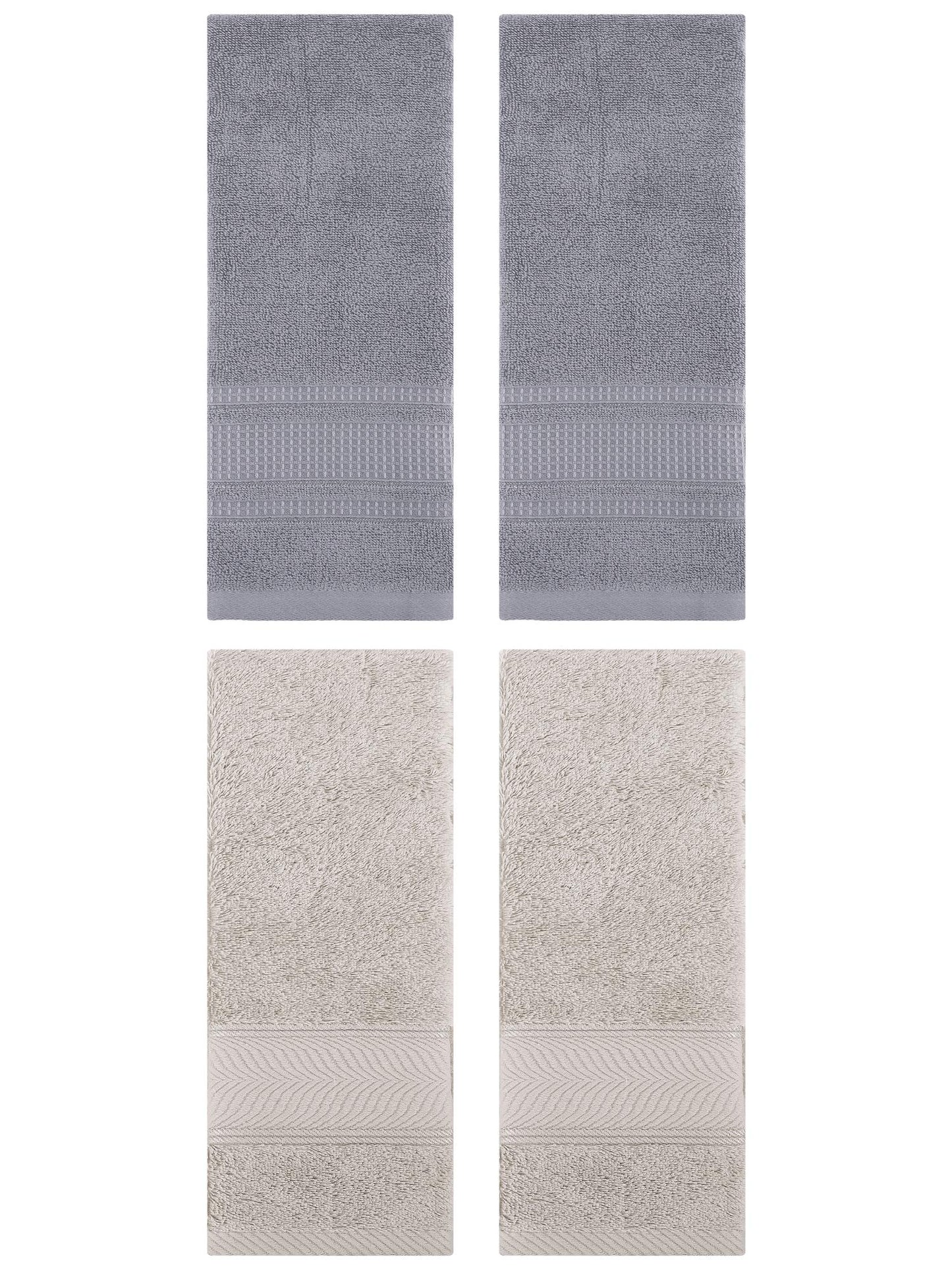 Unique Bargains 4 Pcs Cotton Soft Hand Towel Set Light Brown/Grey 14" x 30"/13" x 29"
