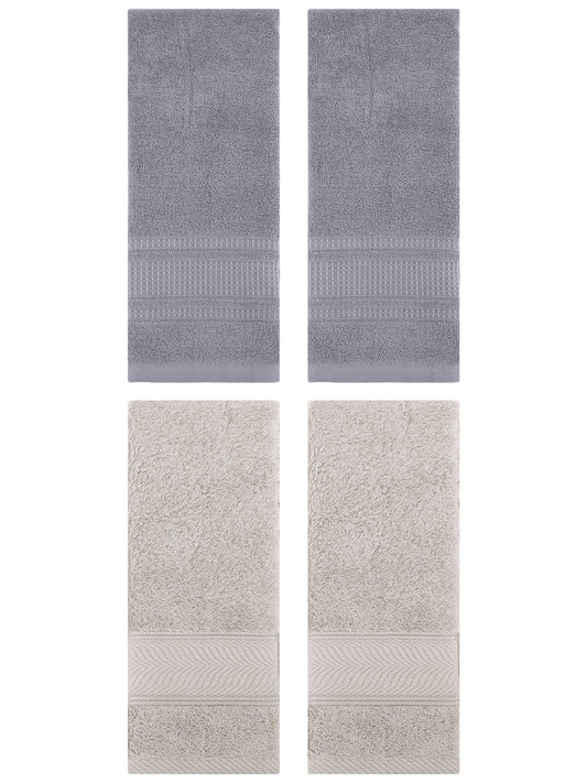 Unique Bargains 4 Pcs Cotton Soft Hand Towel Set Light Brown/Grey 14" x 30"/13" x 29"